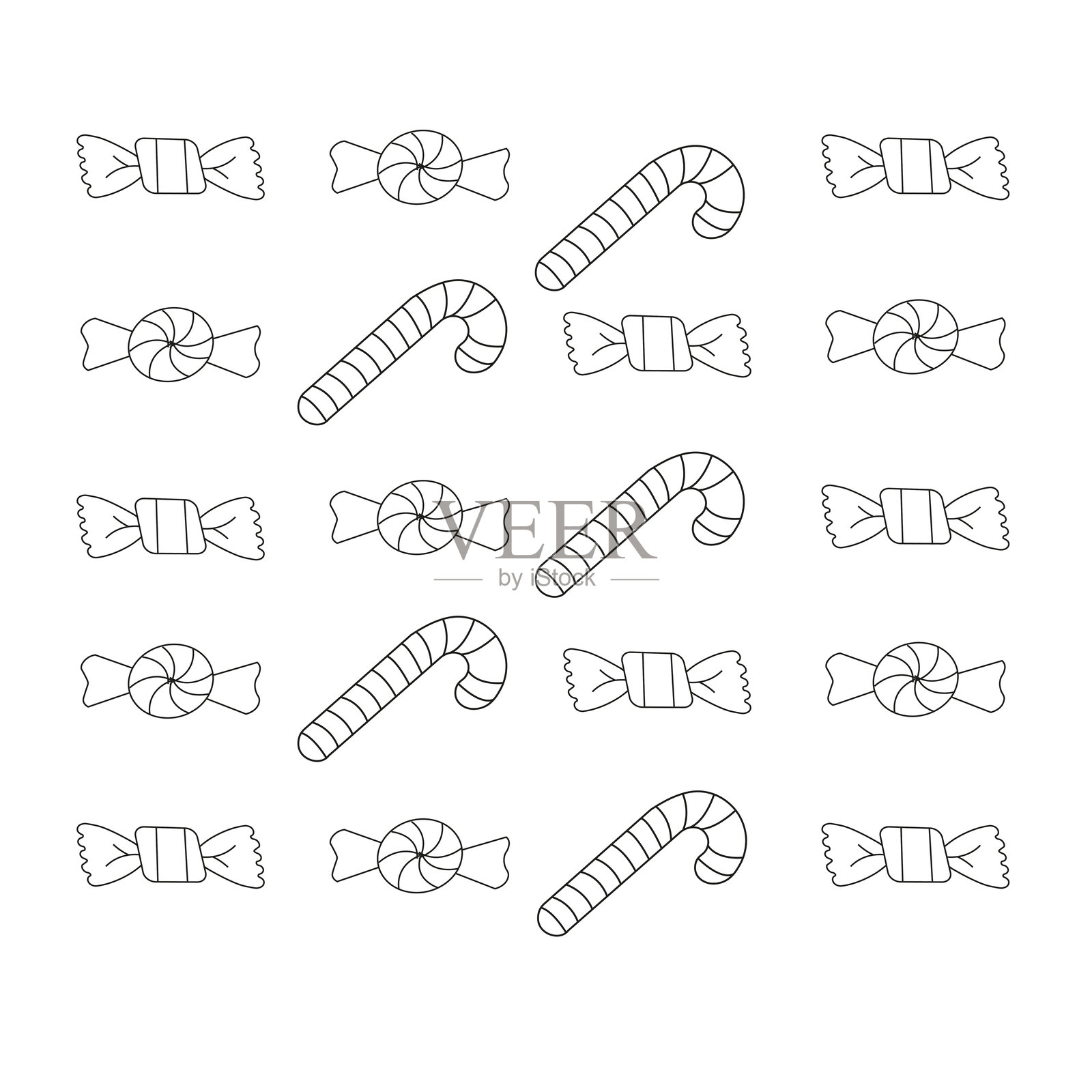 糖果手杖和包装糖果的图案,适合节日主题装饰或手工艺品使用插画图片素材