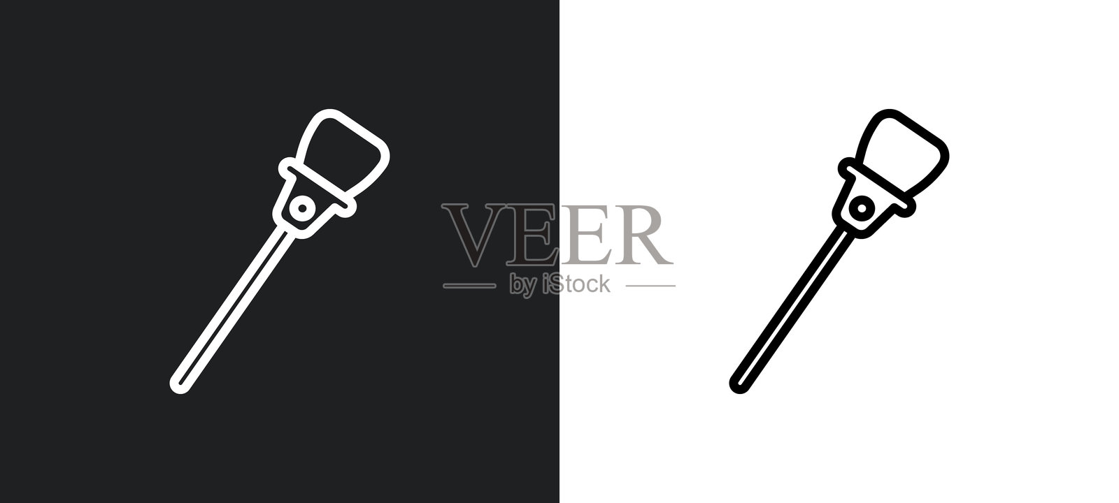 汽车油尺轮廓图标,黑白色。来自汽车零部件系列的汽车油尺平面矢量图标,适用于网页、移动应用和用户界面。插画图片素材