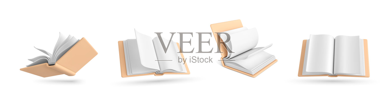 一组孤立在白色背景上的3D真实书籍。3D书籍图标。矢量插图插画图片素材