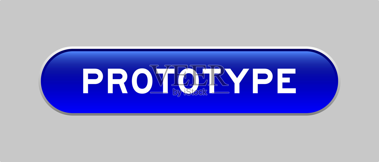 灰色背景上的蓝色胶囊形按钮,上面写着“原型”字样插画图片素材