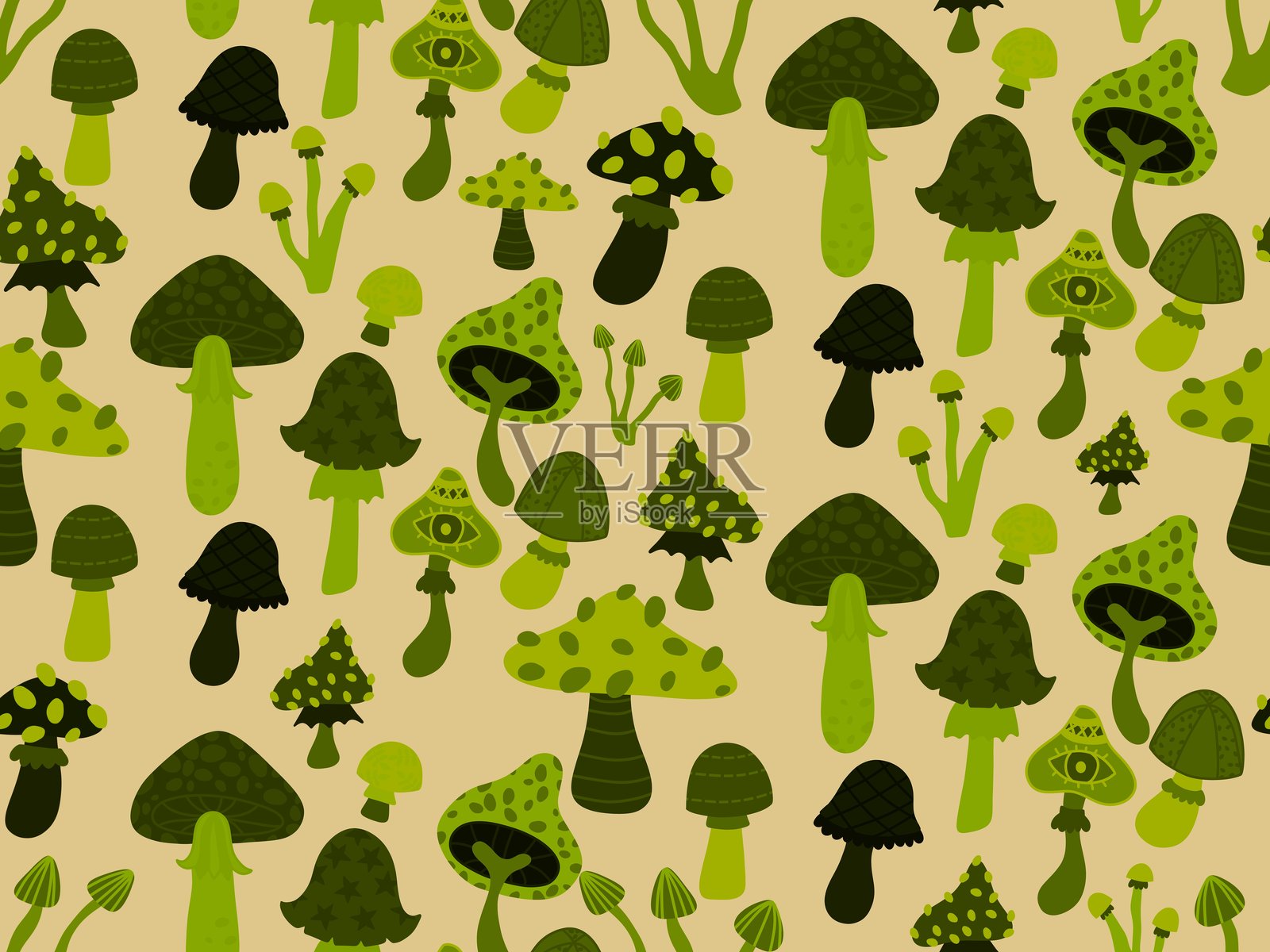 蘑菇无缝图案,适用于包装纸、面料和包装。插画图片素材