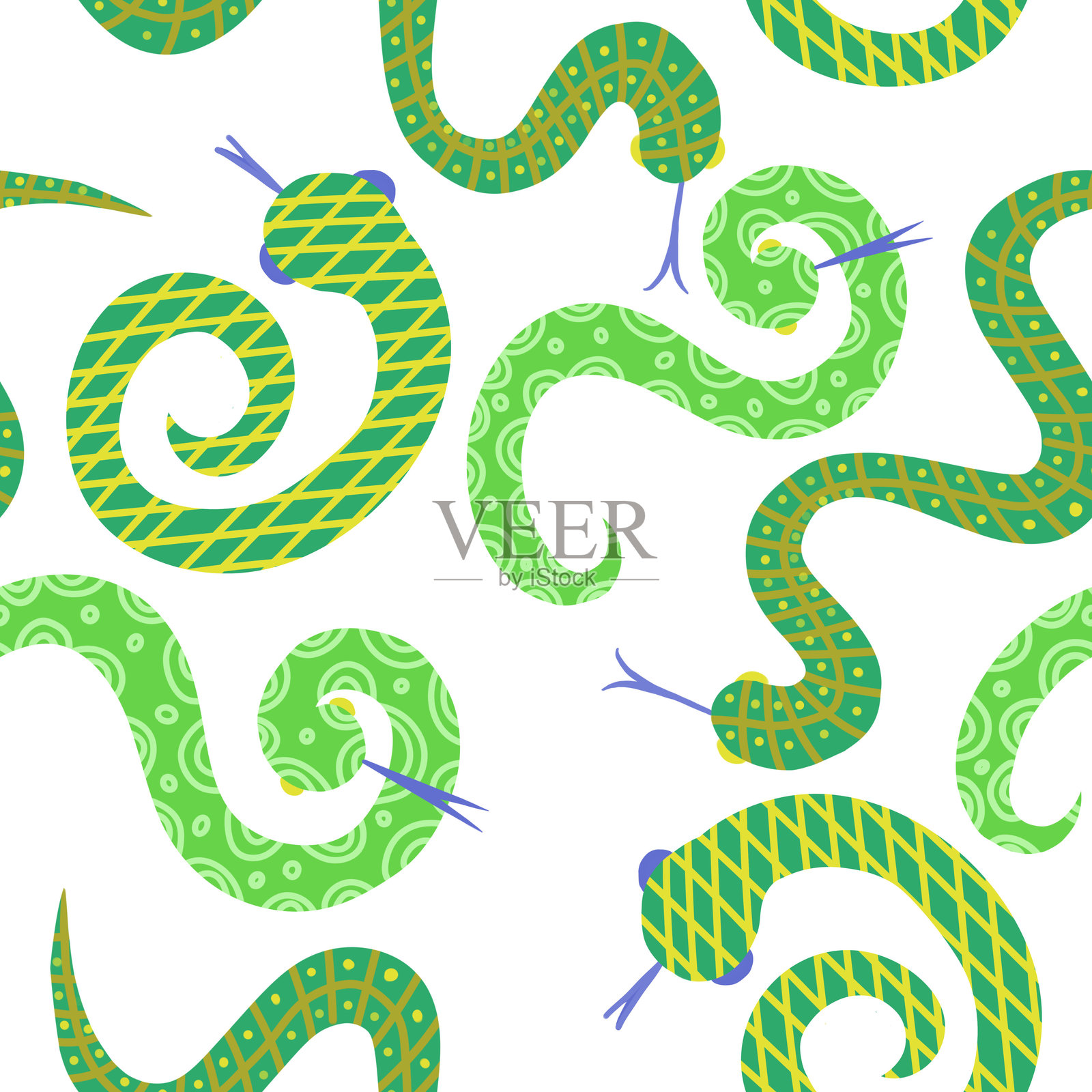 用彩色铅笔和马克笔绘制的简单无缝装饰蛇纹图案插画图片素材