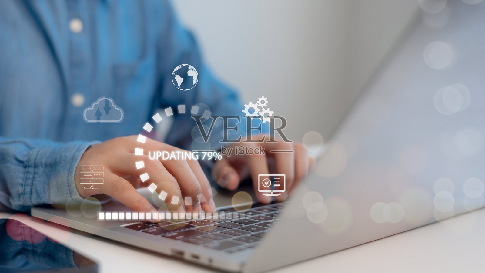 安装更新过程。软件更新或操作系统升级,以保持您的设备与新版本的增强功能和改进的安全性保持最新。照片摄影图片