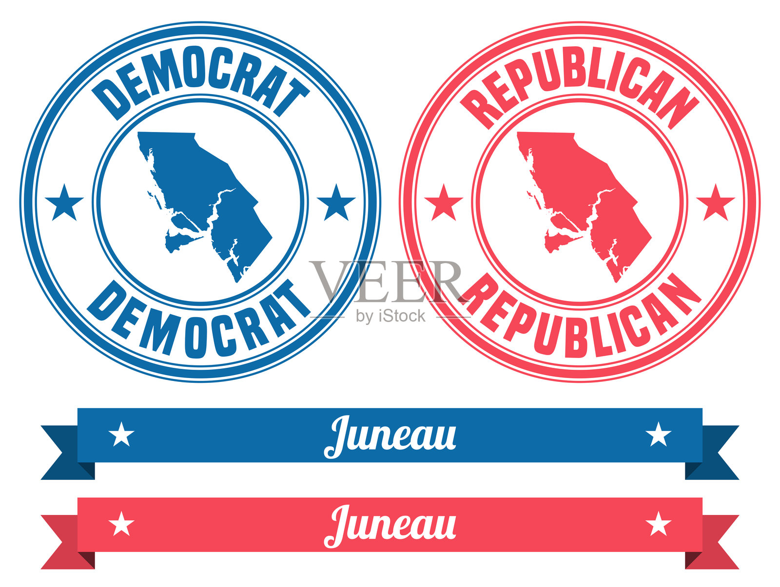 阿拉斯加州朱诺。带横幅的橡皮图章地图插画图片素材