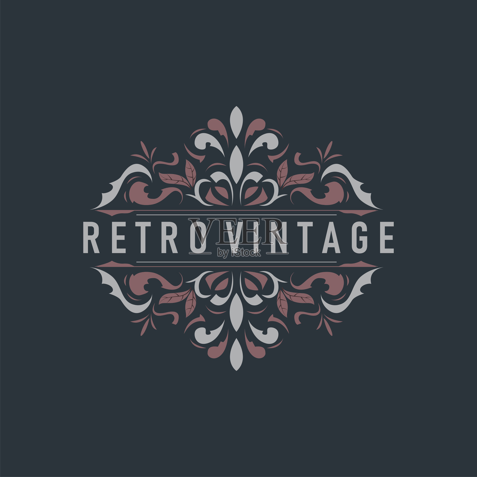 具有复古插图模板的奢华简约线条装饰标志设计插画图片素材