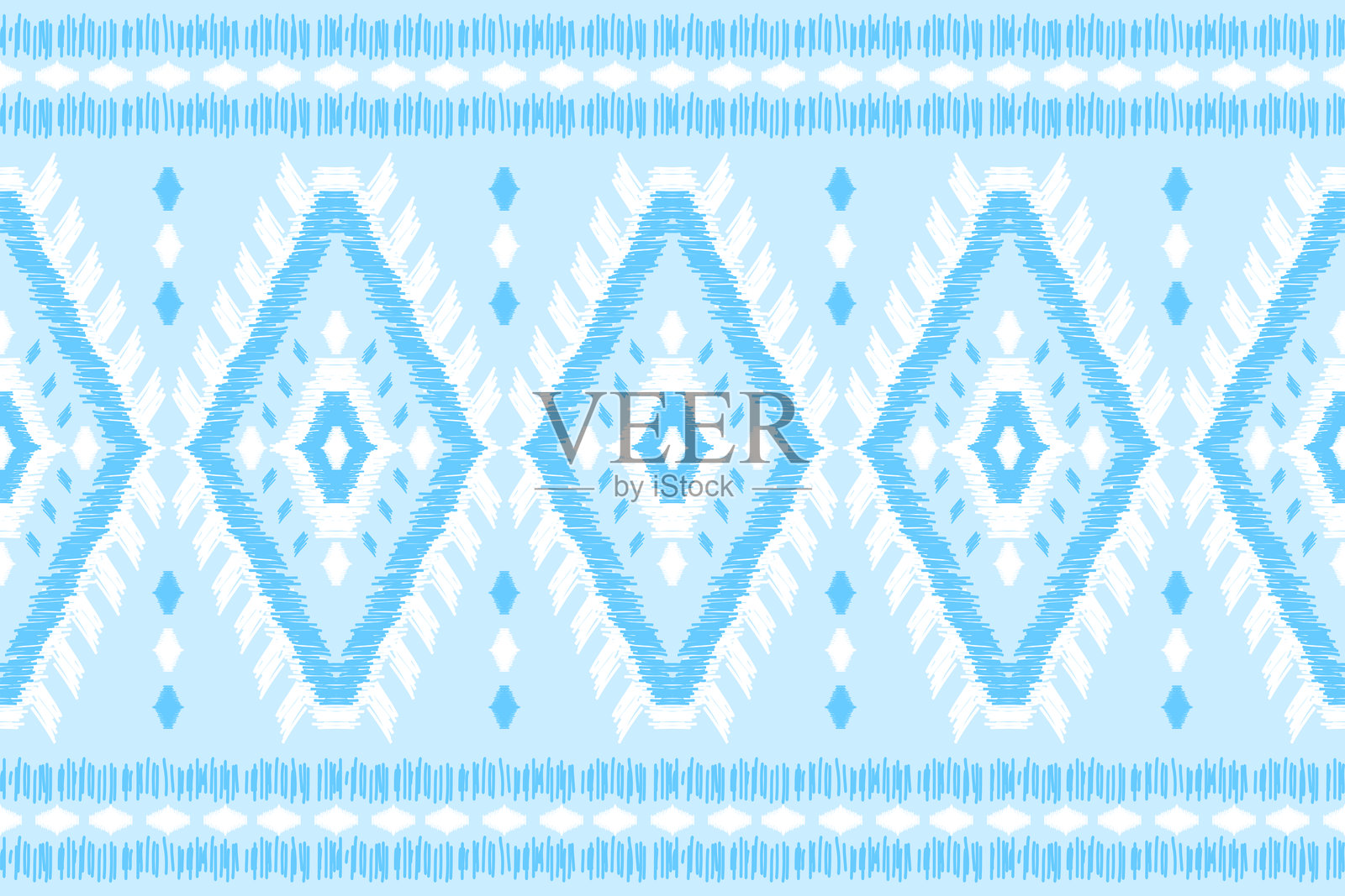 地毯伊卡特风格。部落风格的民族伊卡特无缝图案。几何民族蓝色装饰印花。插画图片素材