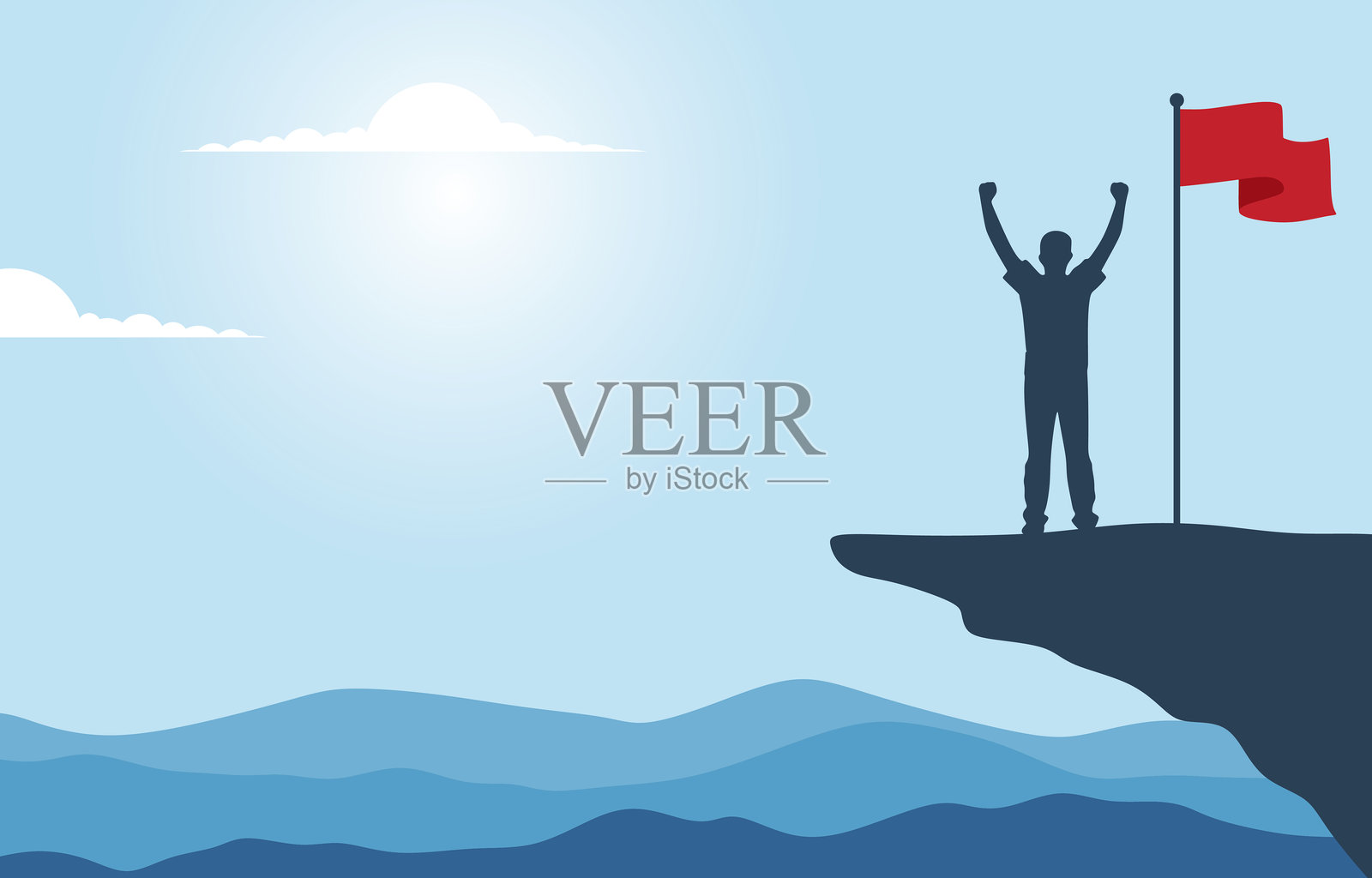 领导者在峰会上庆祝胜利插画图片素材