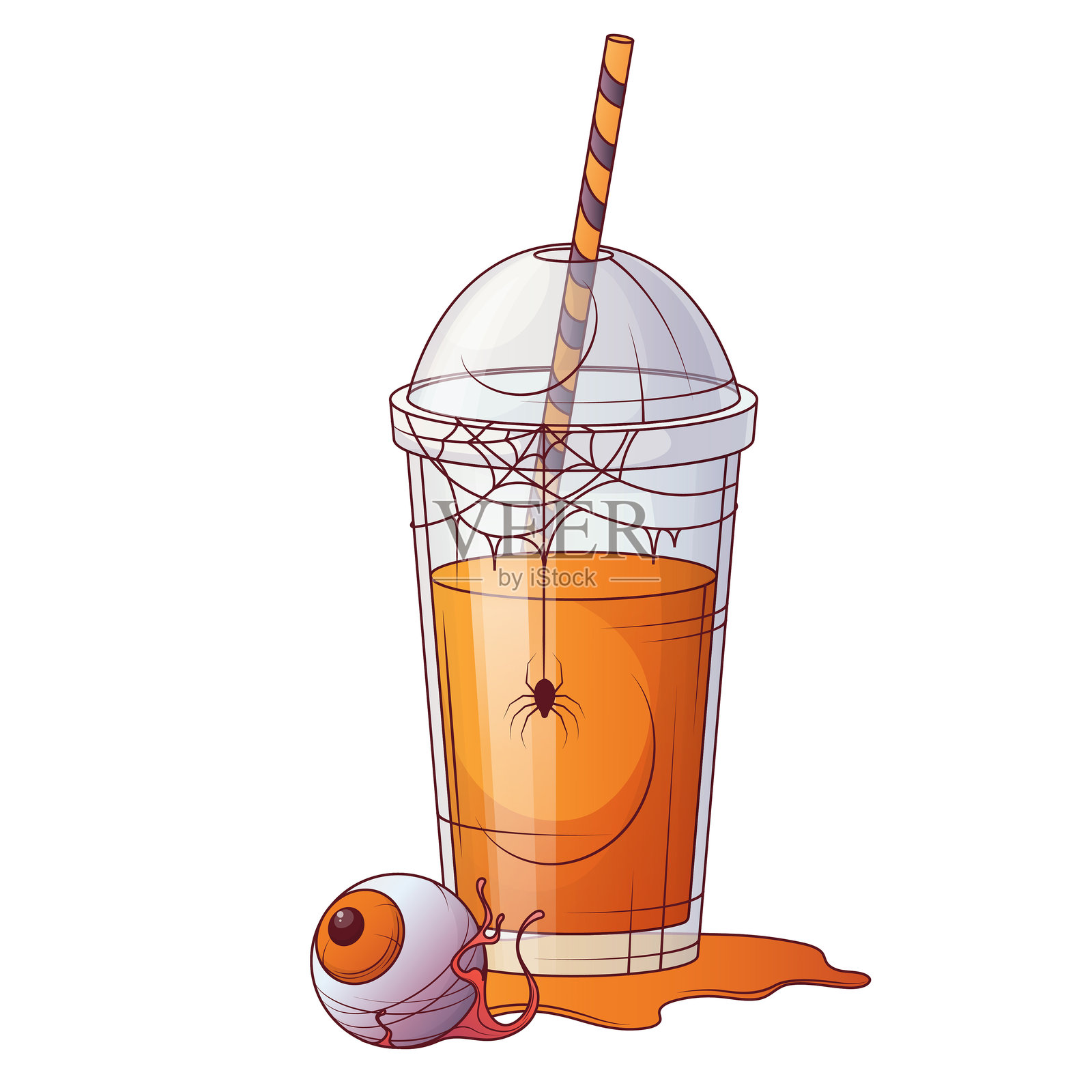 万圣节饮品的矢量插图,配有蜘蛛网和人眼球。插画图片素材