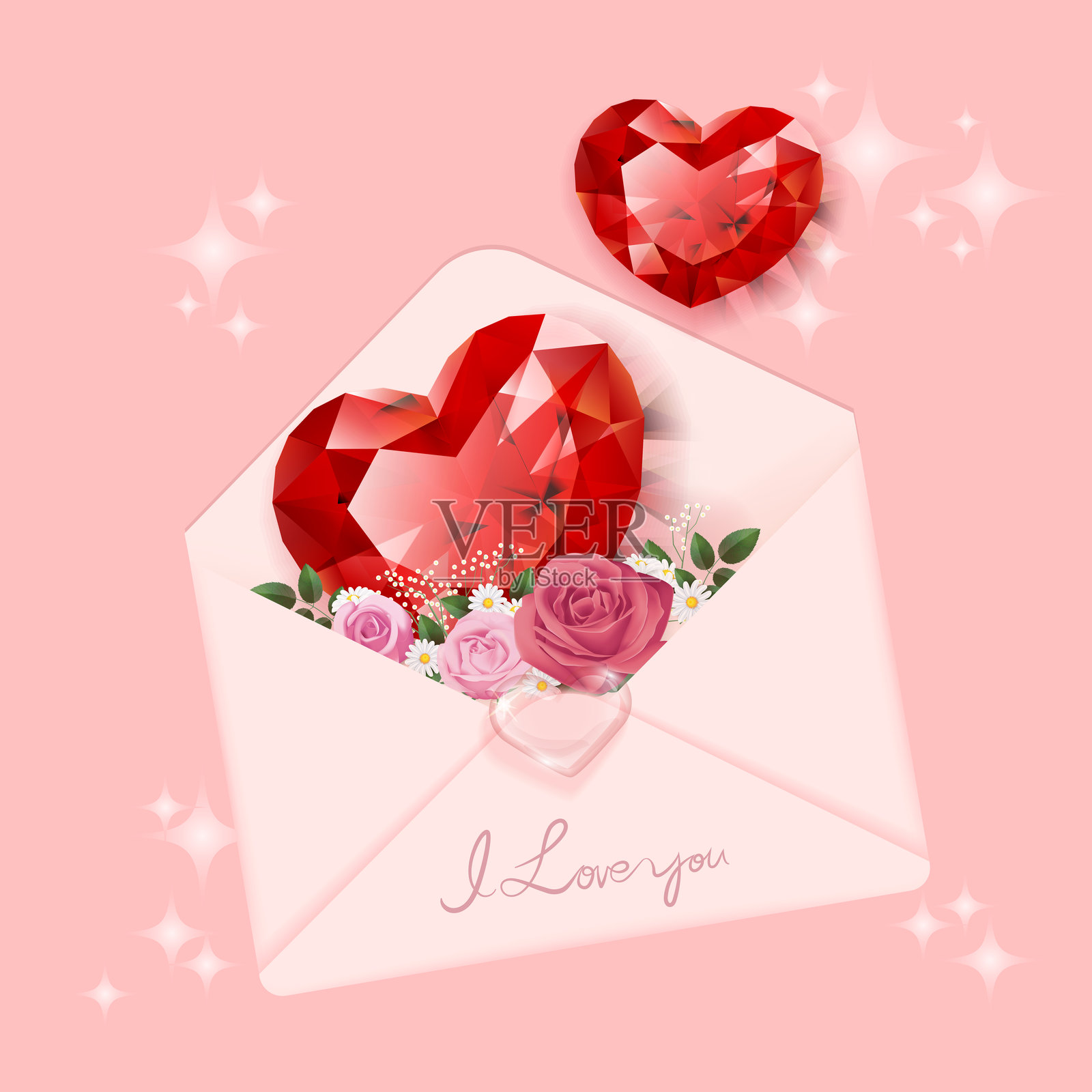 粉色的情人节贺卡与珠宝插画图片素材