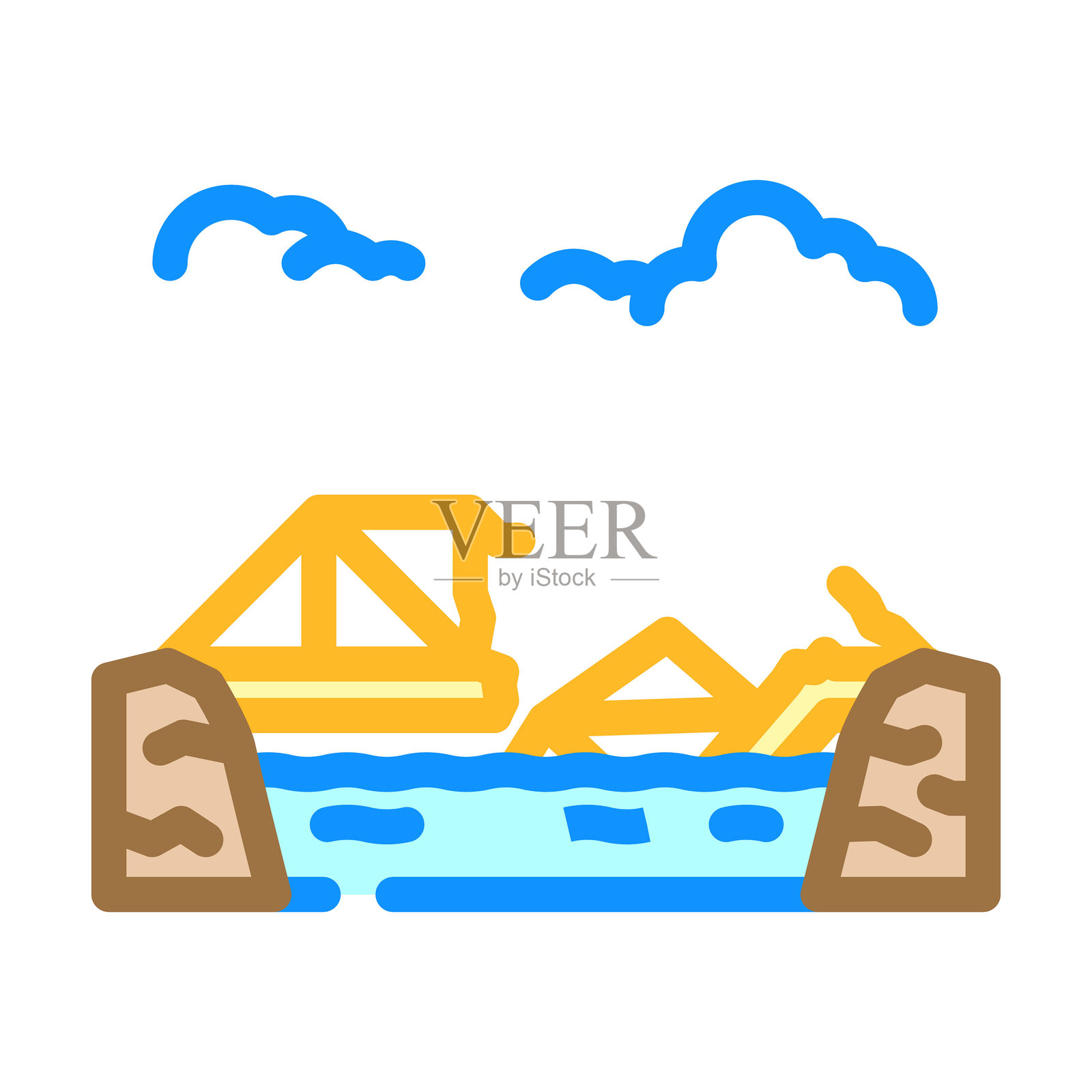 洪水桥灾难彩色图标矢量插图插画图片素材