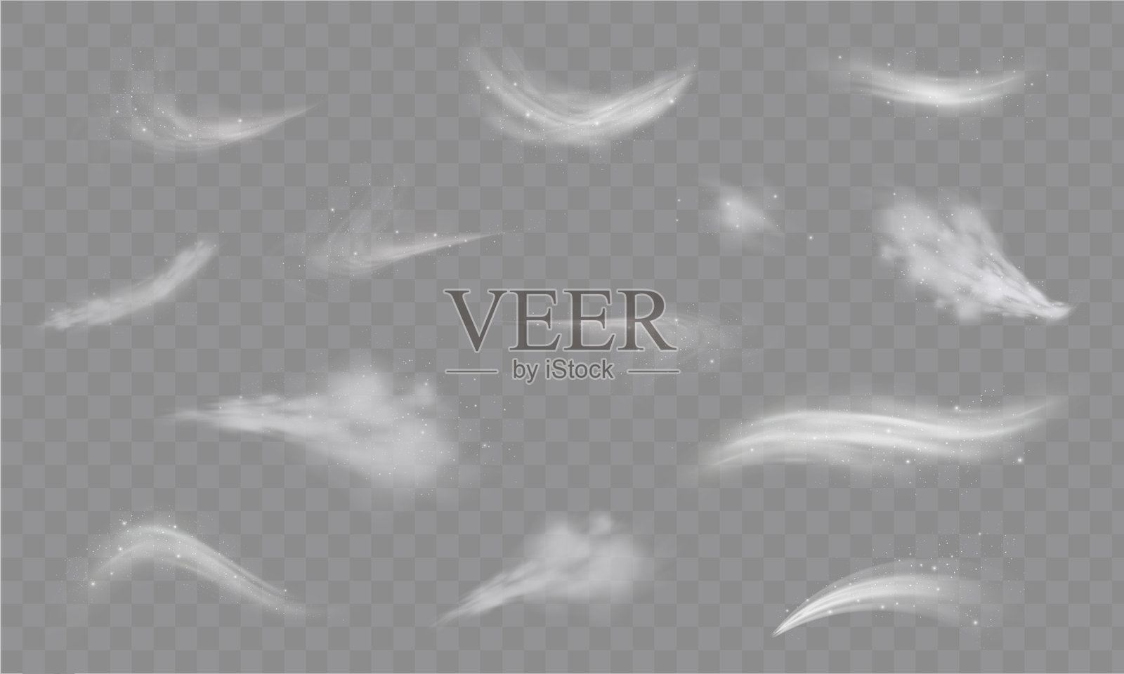 透明背景上的雪和风。白色渐变装饰元素。矢量插图。冬季和雪雾。风和雾。插画图片素材