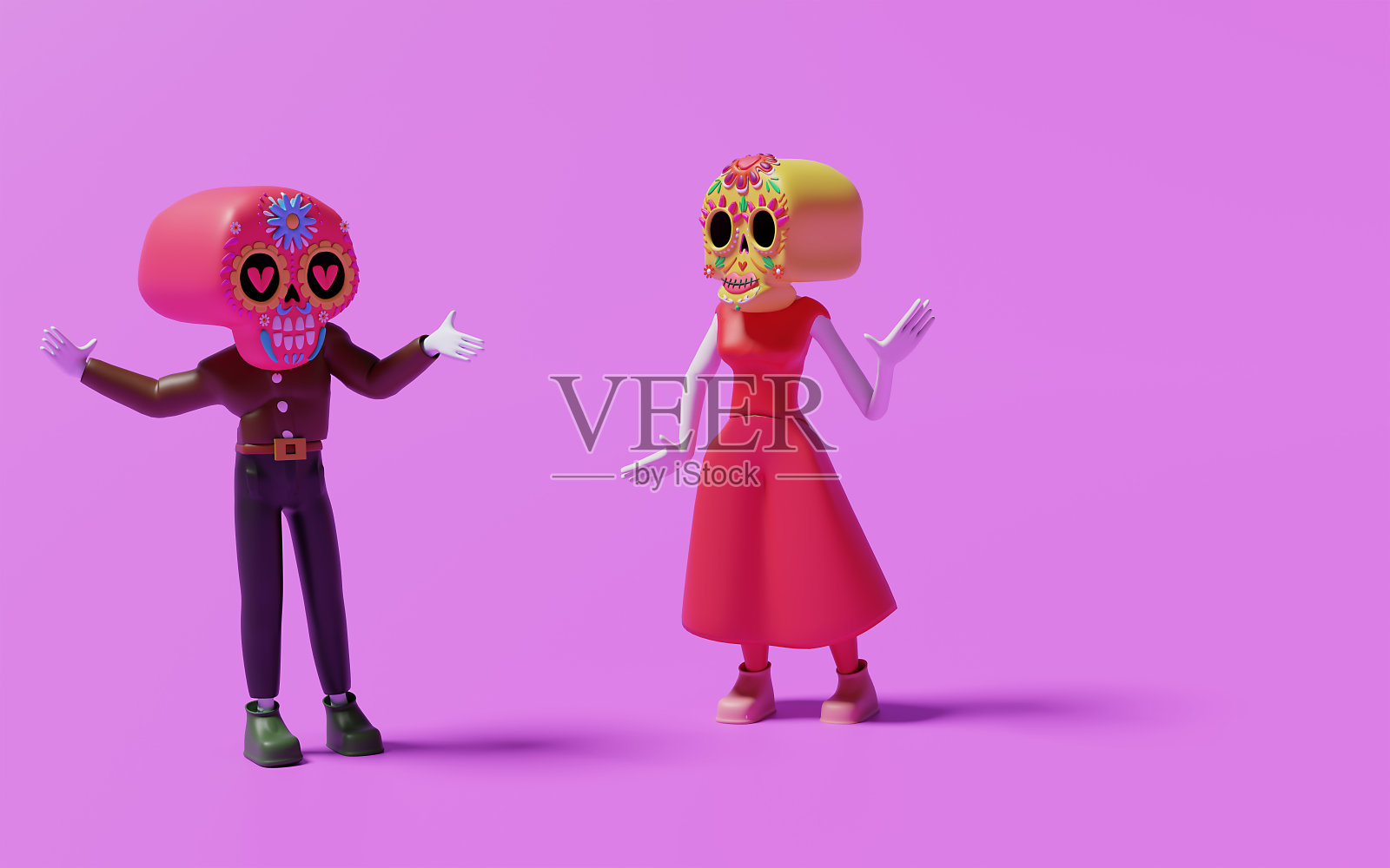 墨西哥骷髅设计,墨西哥文化旅游地标拉丁派对主题3D插画照片摄影图片