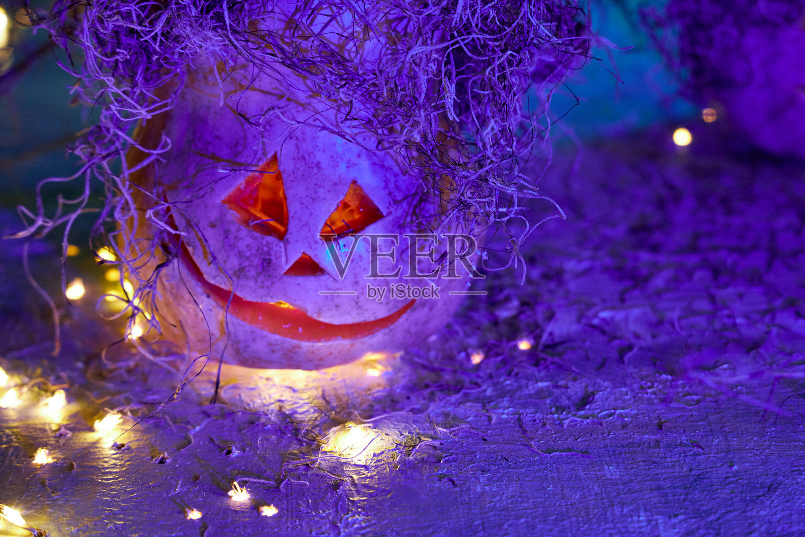 荧光万圣节南瓜灯照片摄影图片