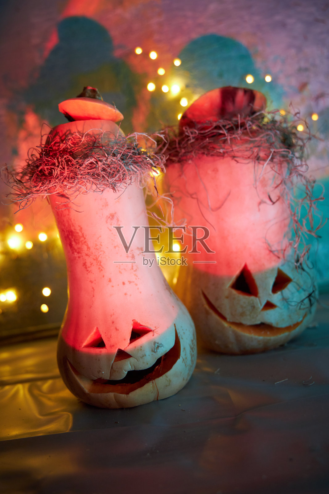 荧光万圣节南瓜灯照片摄影图片