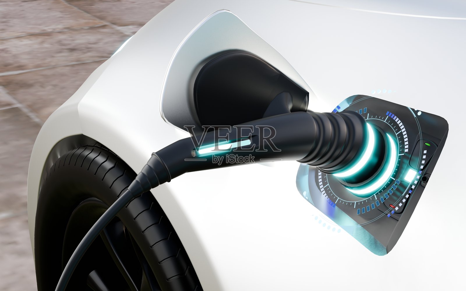 电动汽车在充电站充电3D渲染照片摄影图片