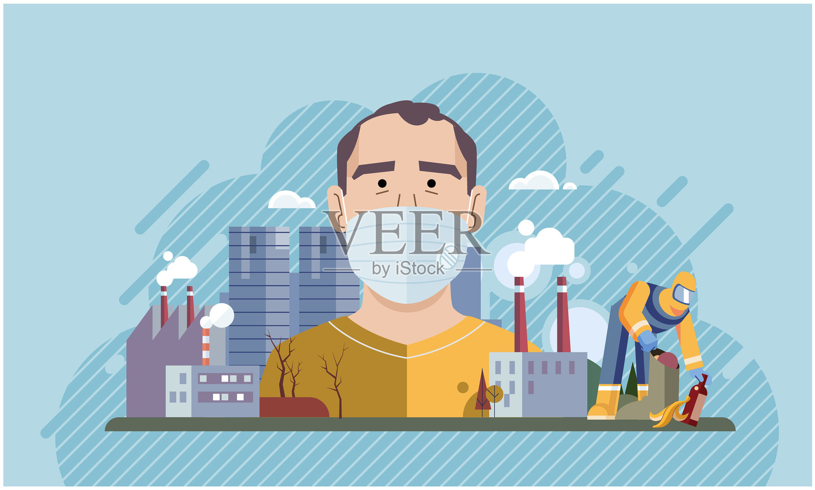 工业污染。矢量图。环境污染是我们为不受控制的工业增长所付出的代价。插画图片素材