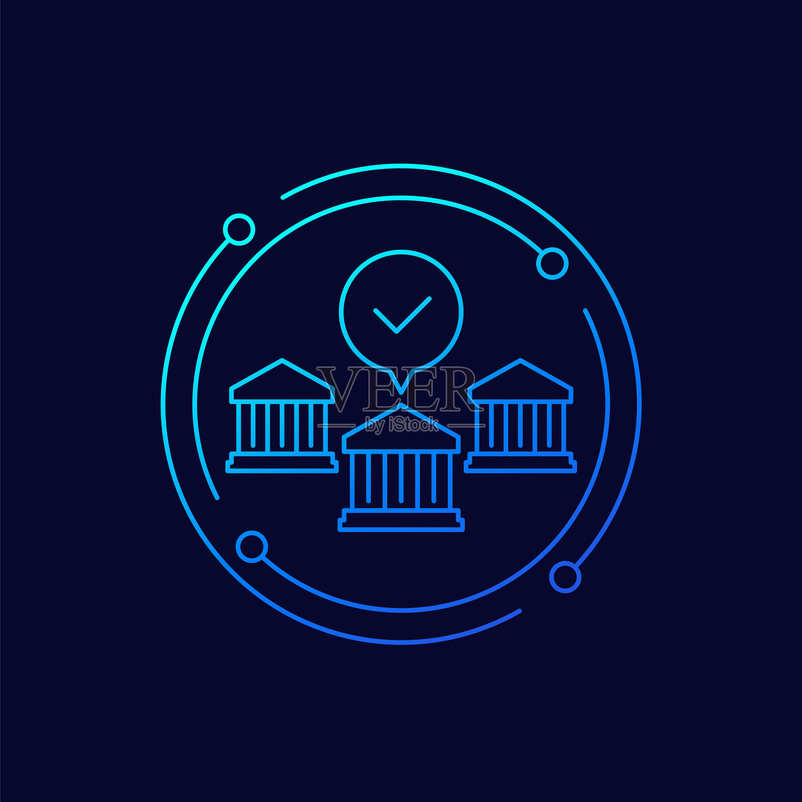 银行系统图标,金融机构线性设计插画图片素材