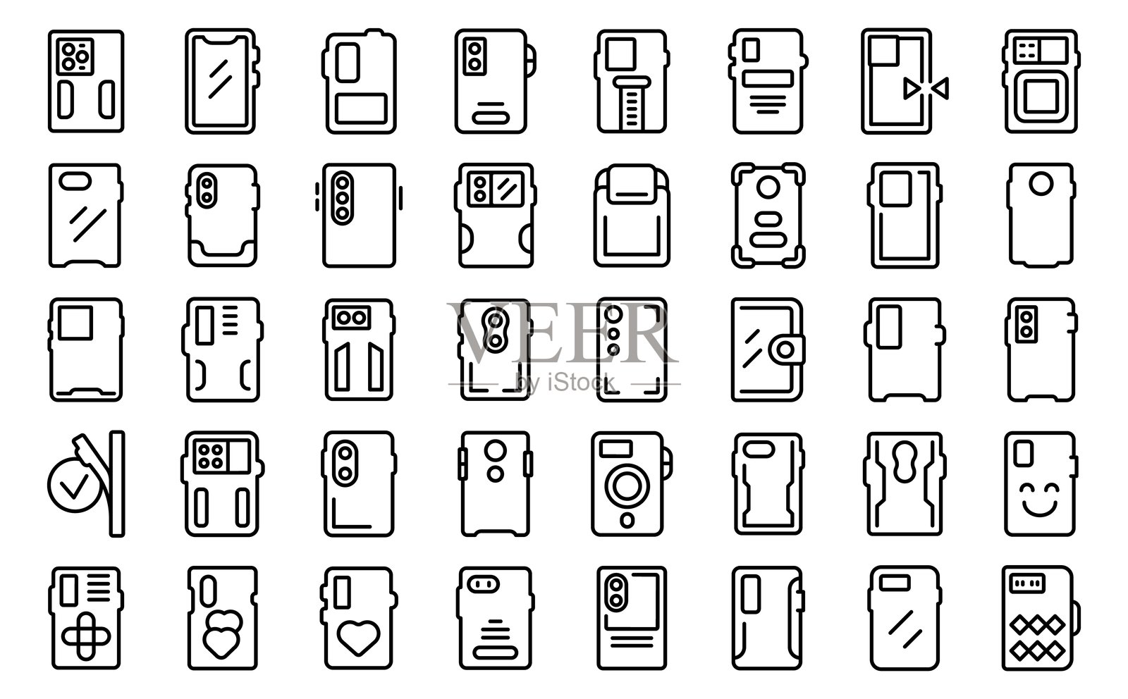 手机图标集轮廓矢量图。移动钱包插画图片素材