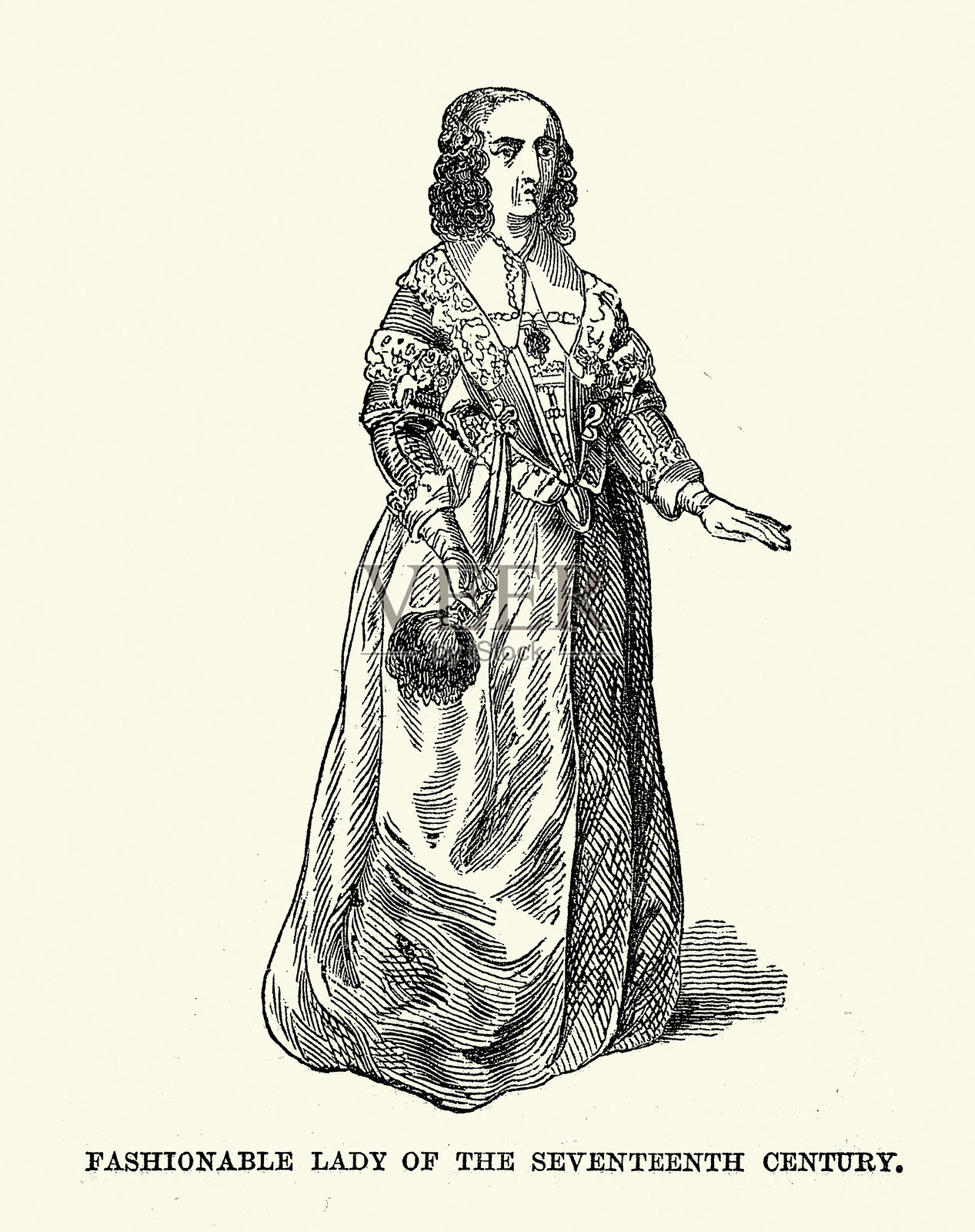 17世纪的时尚历史,时尚女士插画图片素材
