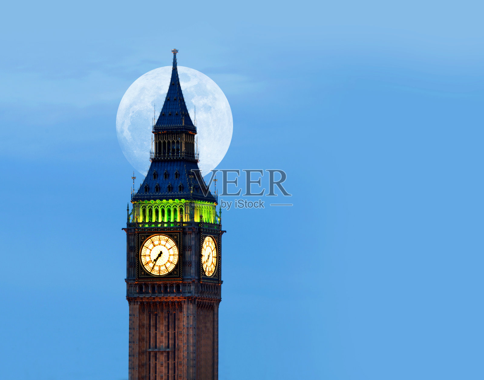 伦敦大本钟与满月照片摄影图片