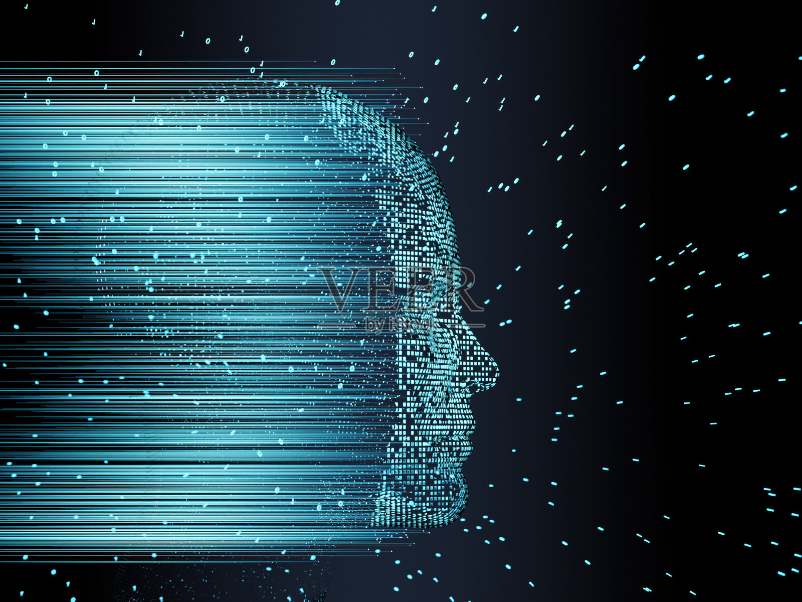 人脸识别概念:发光的数字人脸照片摄影图片