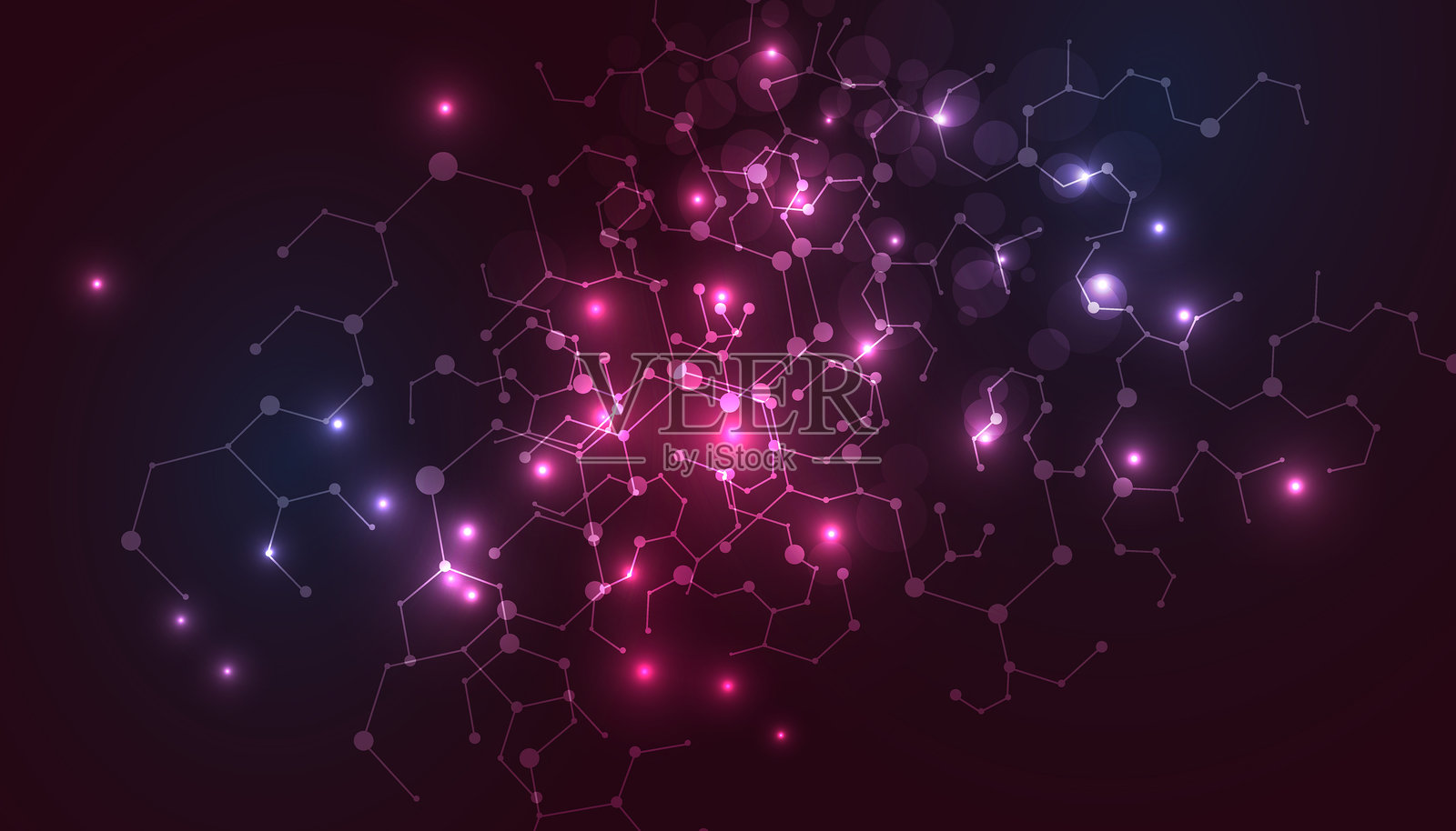 抽象未来主义 - 在深蓝色背景上呈现多边形形状的分子技术。插画图片素材