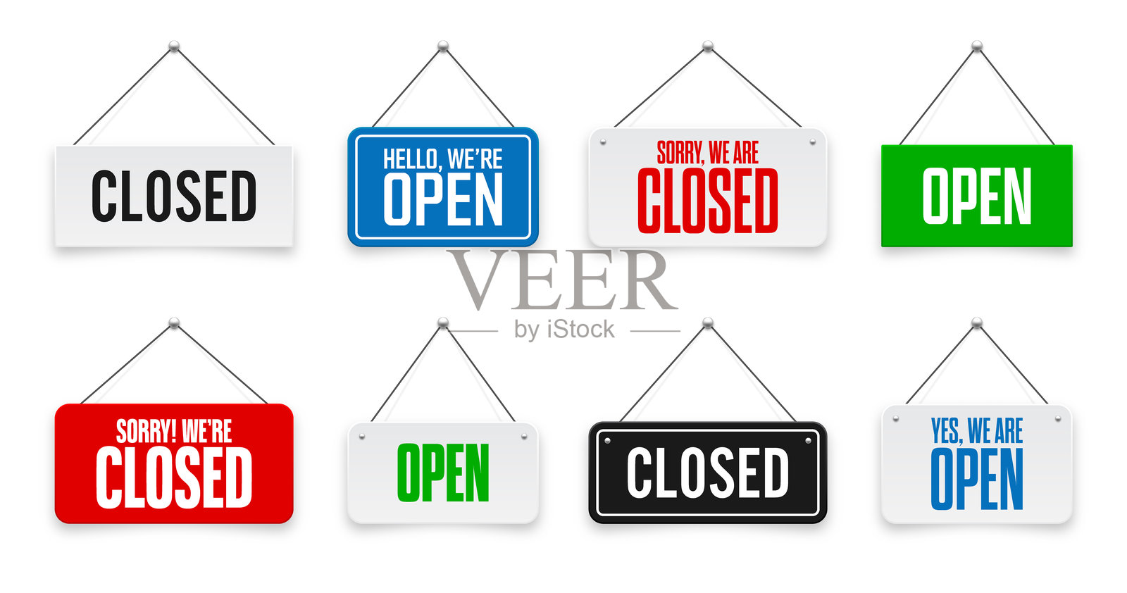 逼真的开关挂牌。复古门牌,适用于咖啡馆、餐厅、酒吧或零售店。公告横幅,商业或服务的信息标识。矢量插图插画图片素材