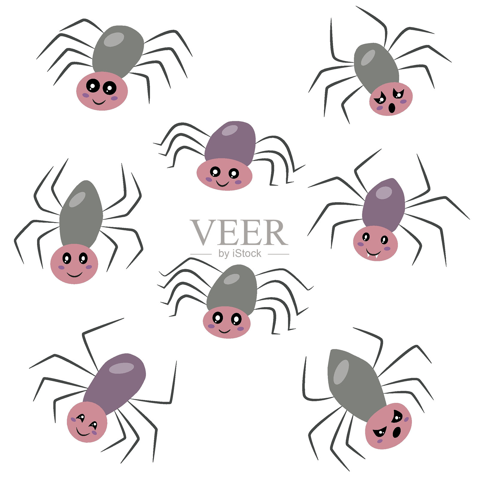 一组有趣的昆虫,手绘风格,白色背景,矢量图。插画图片素材