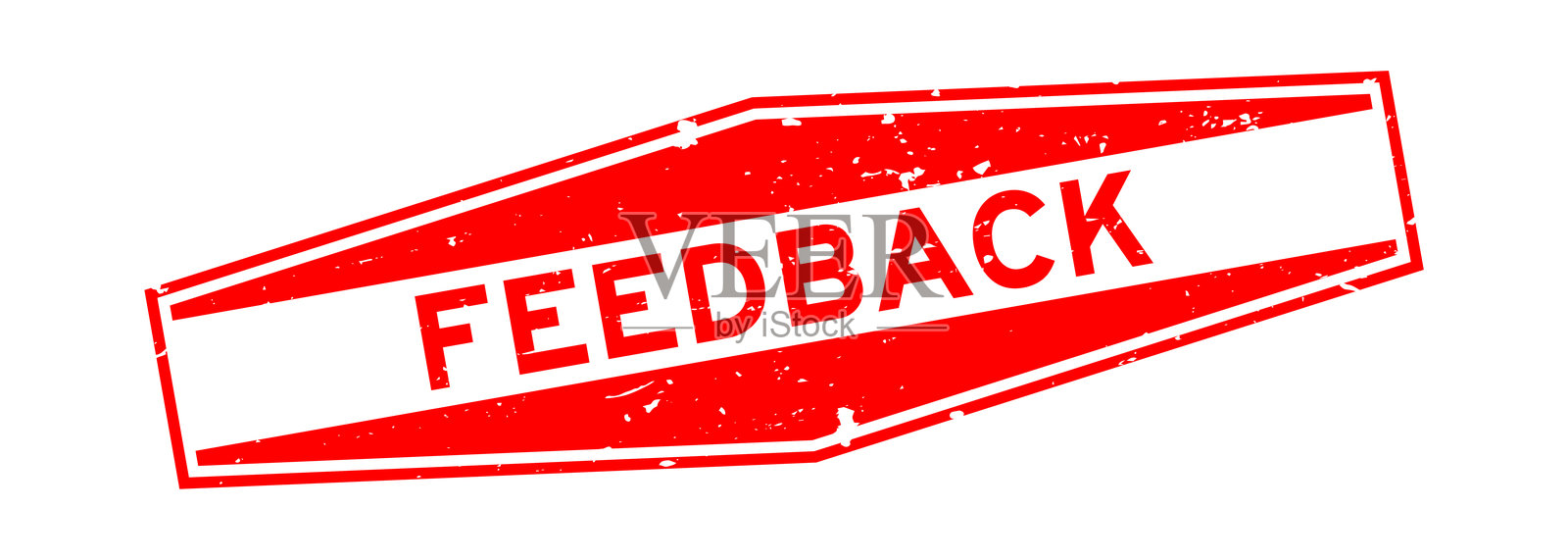 红色磨损反馈字样六角形橡胶印章在白色背景上插画图片素材