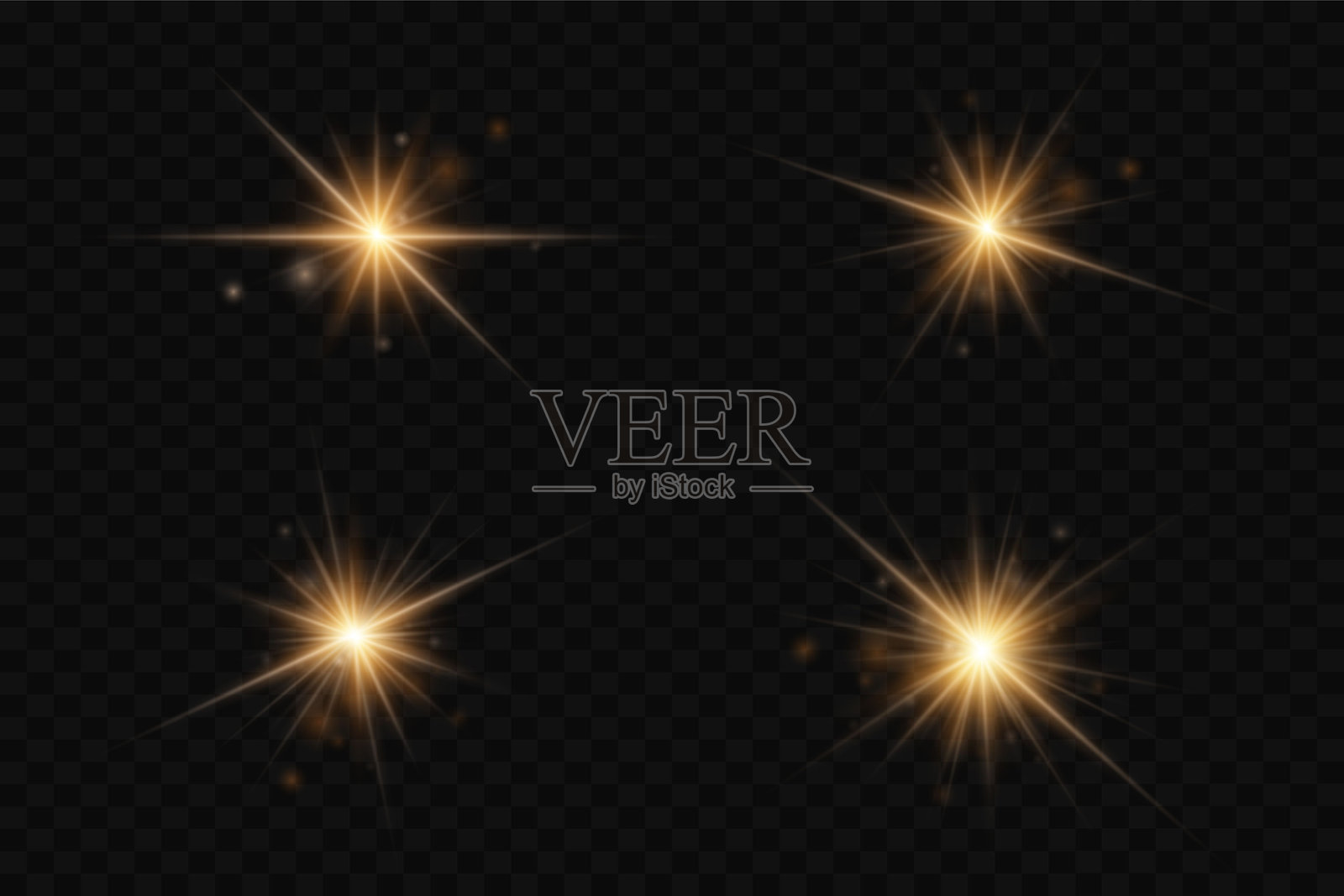 光晕、星星闪烁和光线的集合,背景透明。插画图片素材