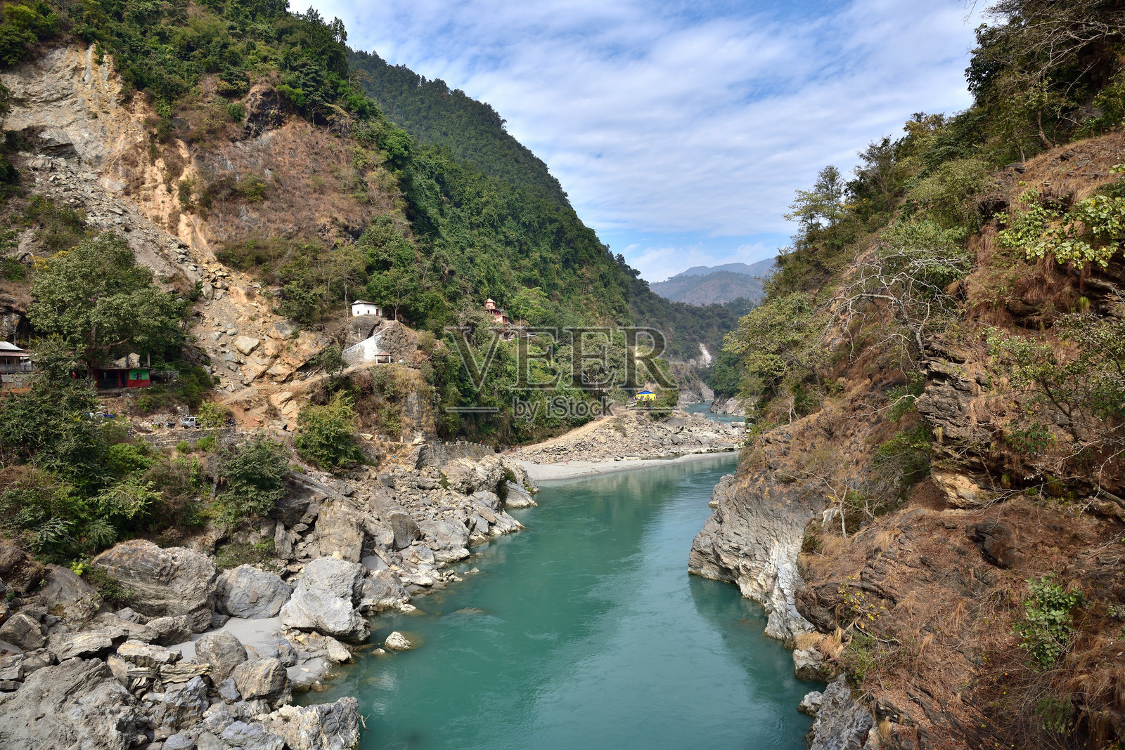 从凯拉迪哈特桥俯瞰卡利甘达基河的美丽景色照片摄影图片