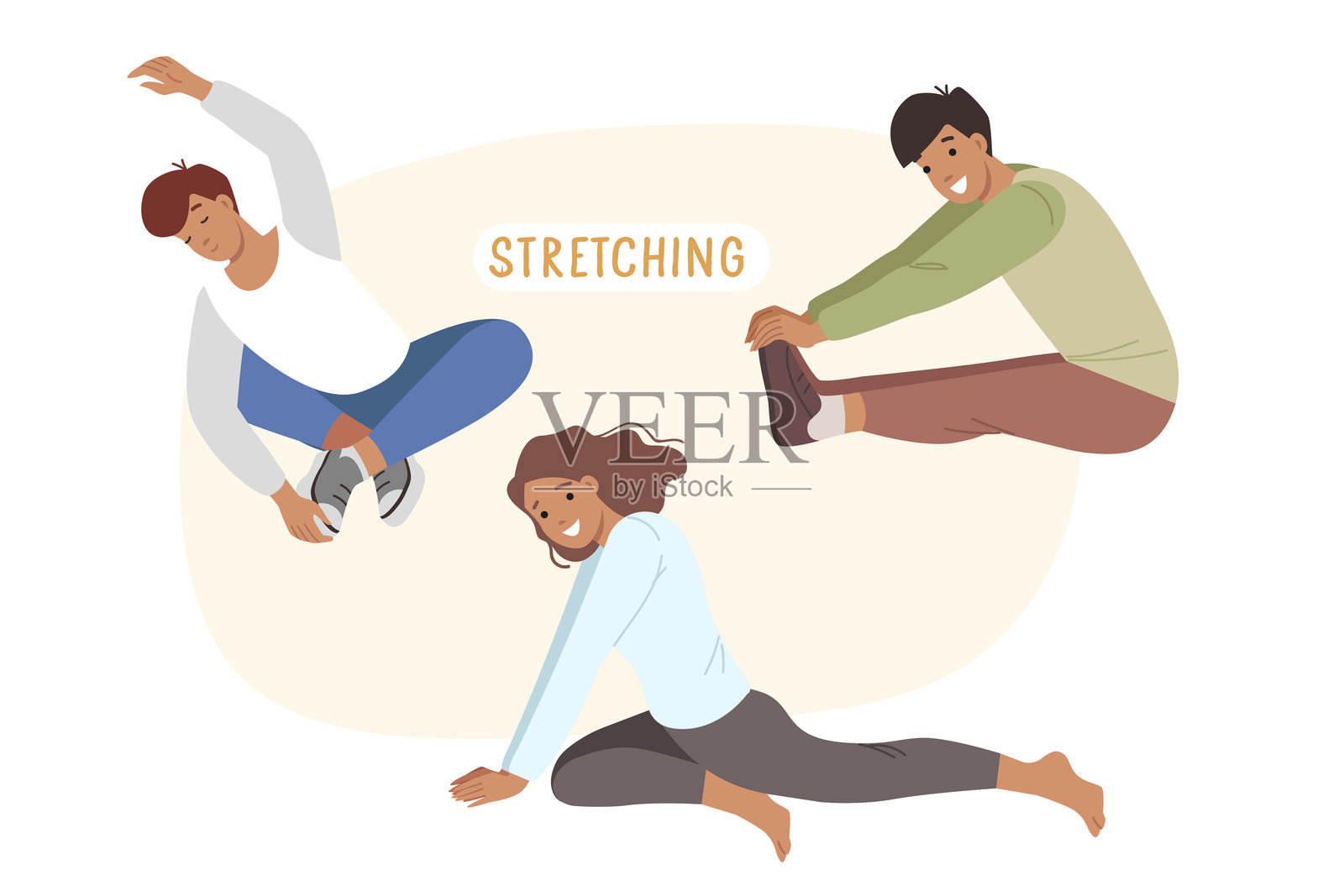 拉伸练习被健身和普拉提的人在运动训练中使用。插画图片素材