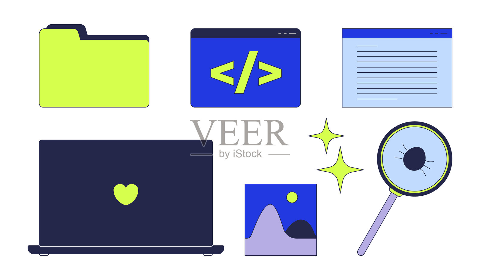 编程桌面图标 2D 卡通物体集合插画图片素材