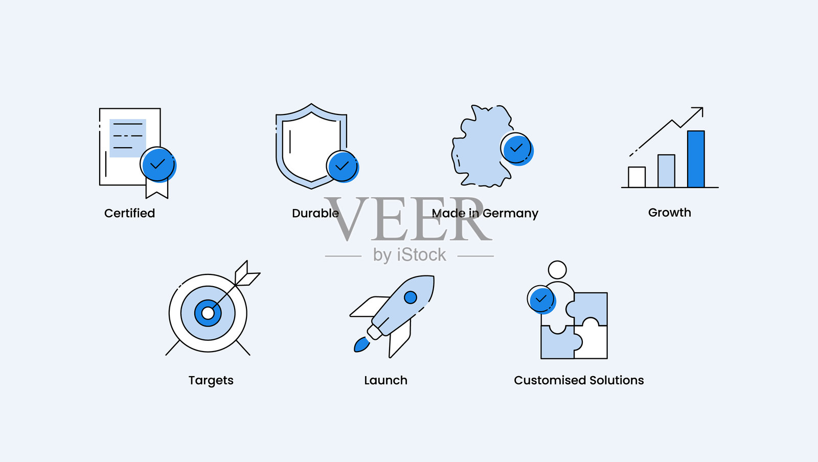 卓越认证图标。持久耐用且可靠的图形。德国制造的质量,注重增长插画图片素材