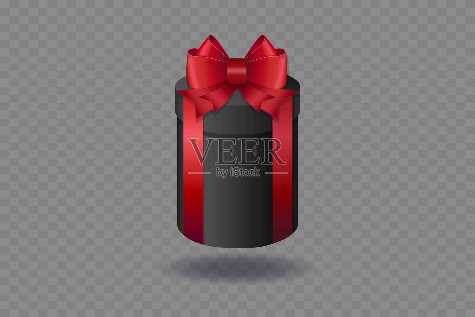 黑色礼品盒,系着红色丝带和蝴蝶结,背景透明。插画图片素材