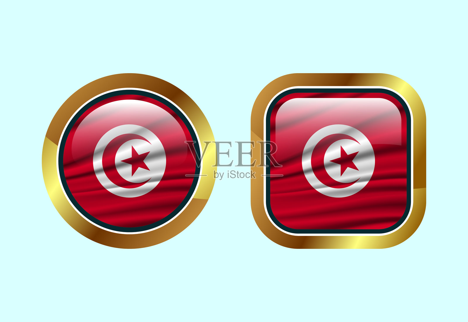 突尼斯光泽旗帜按钮,高质量网页按钮设计插画图片素材