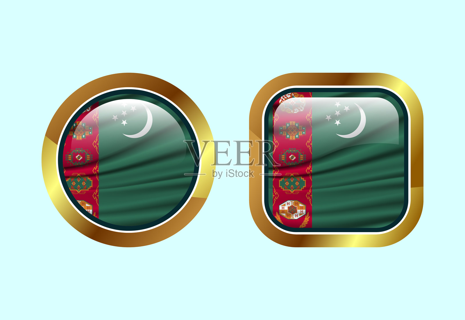 土库曼斯坦光泽旗帜按钮,高质量网页按钮设计插画图片素材