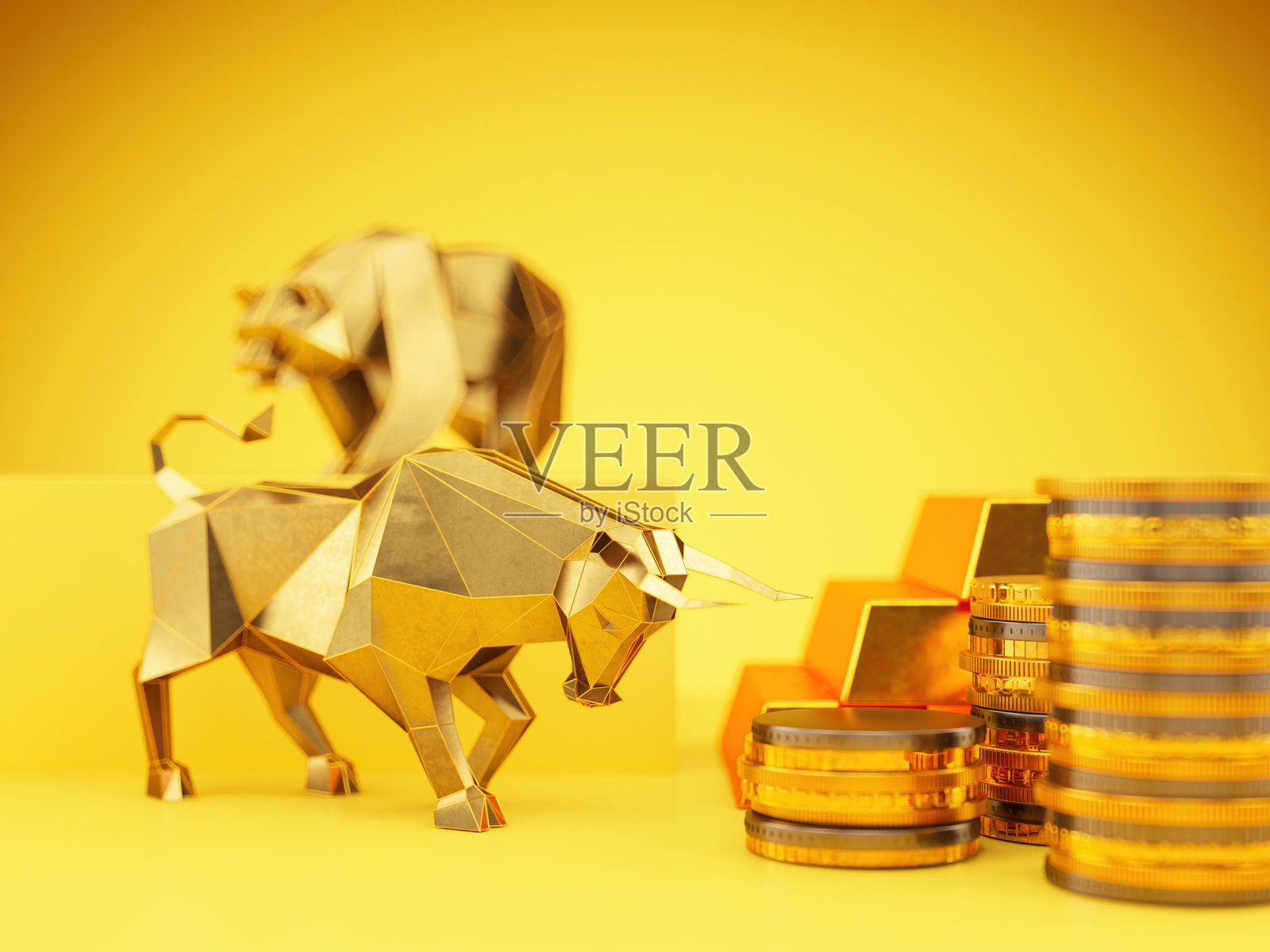 牛市与熊市概念与金币照片摄影图片