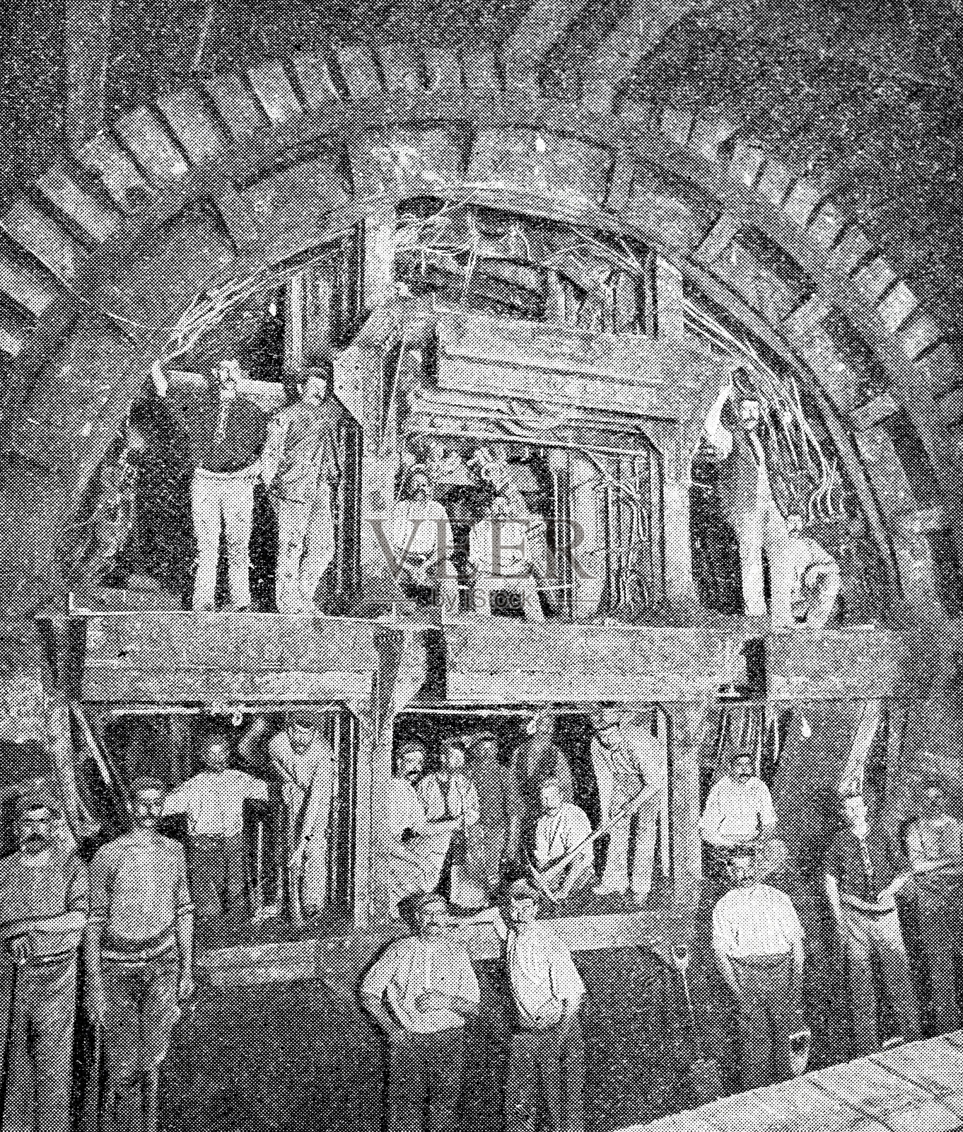 伦敦地下,隧道钻探的盾构机照片摄影图片