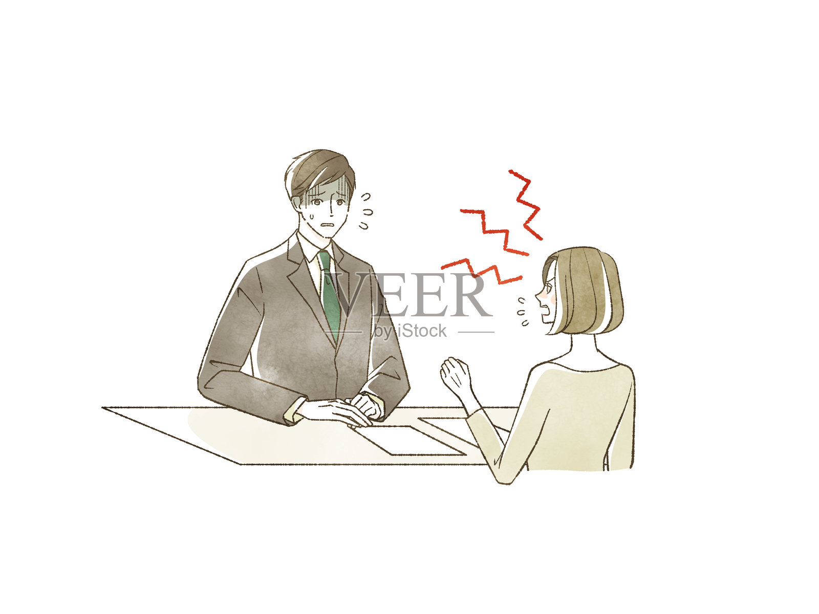 一位女性在抱怨一位穿西装的男性照片摄影图片