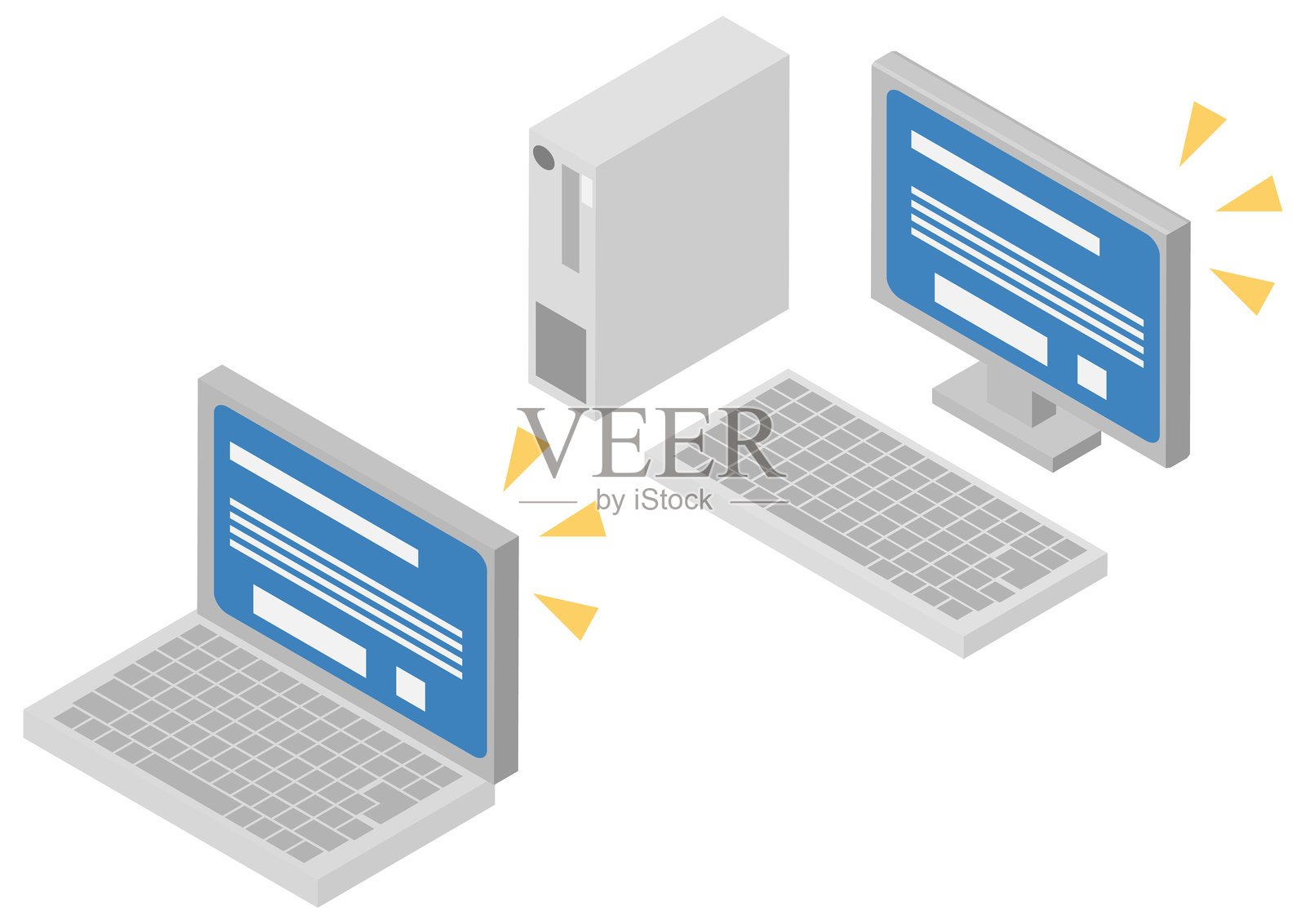 带有等距蓝色屏幕的计算机图像插画图片素材