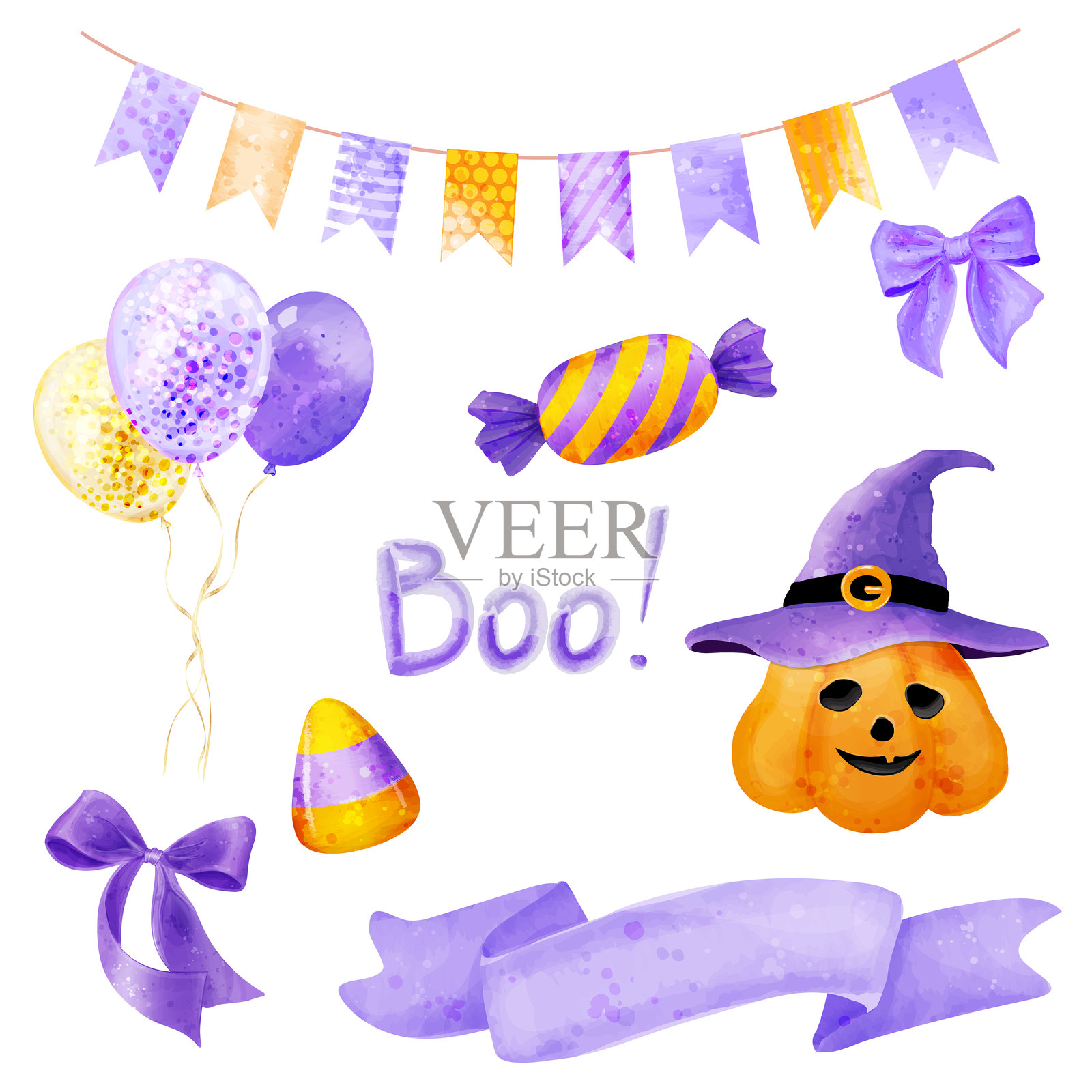 万圣节设计元素套件。矢量插图插画图片素材