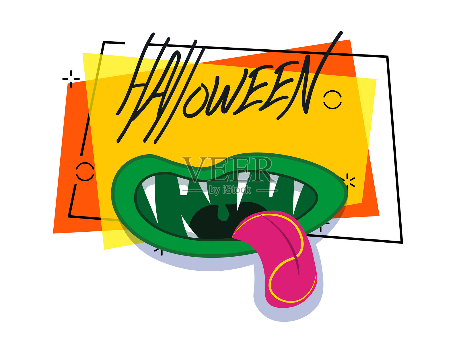 万圣节字母与绿色怪物的嘴巴和舌头插画图片素材