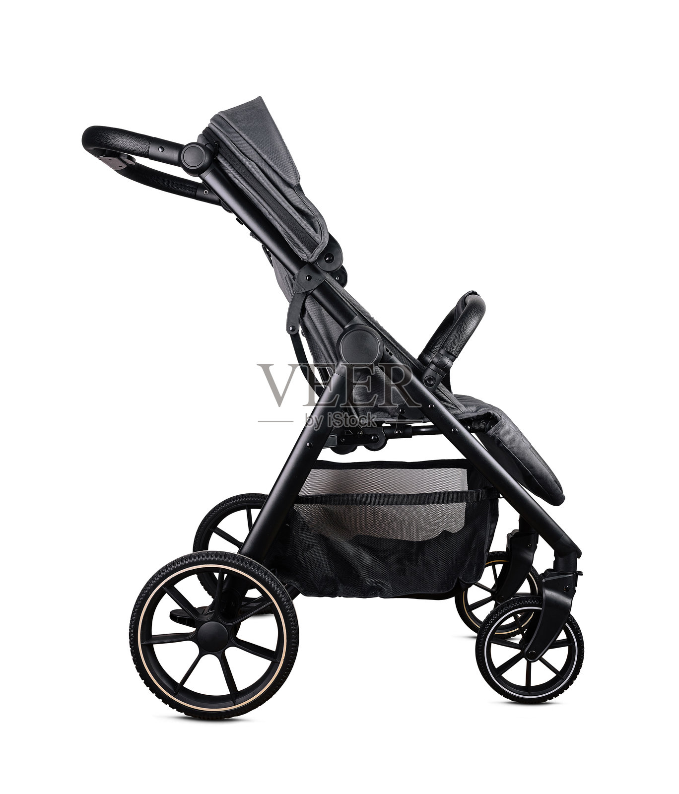 现代婴儿推车,背景为白色照片摄影图片