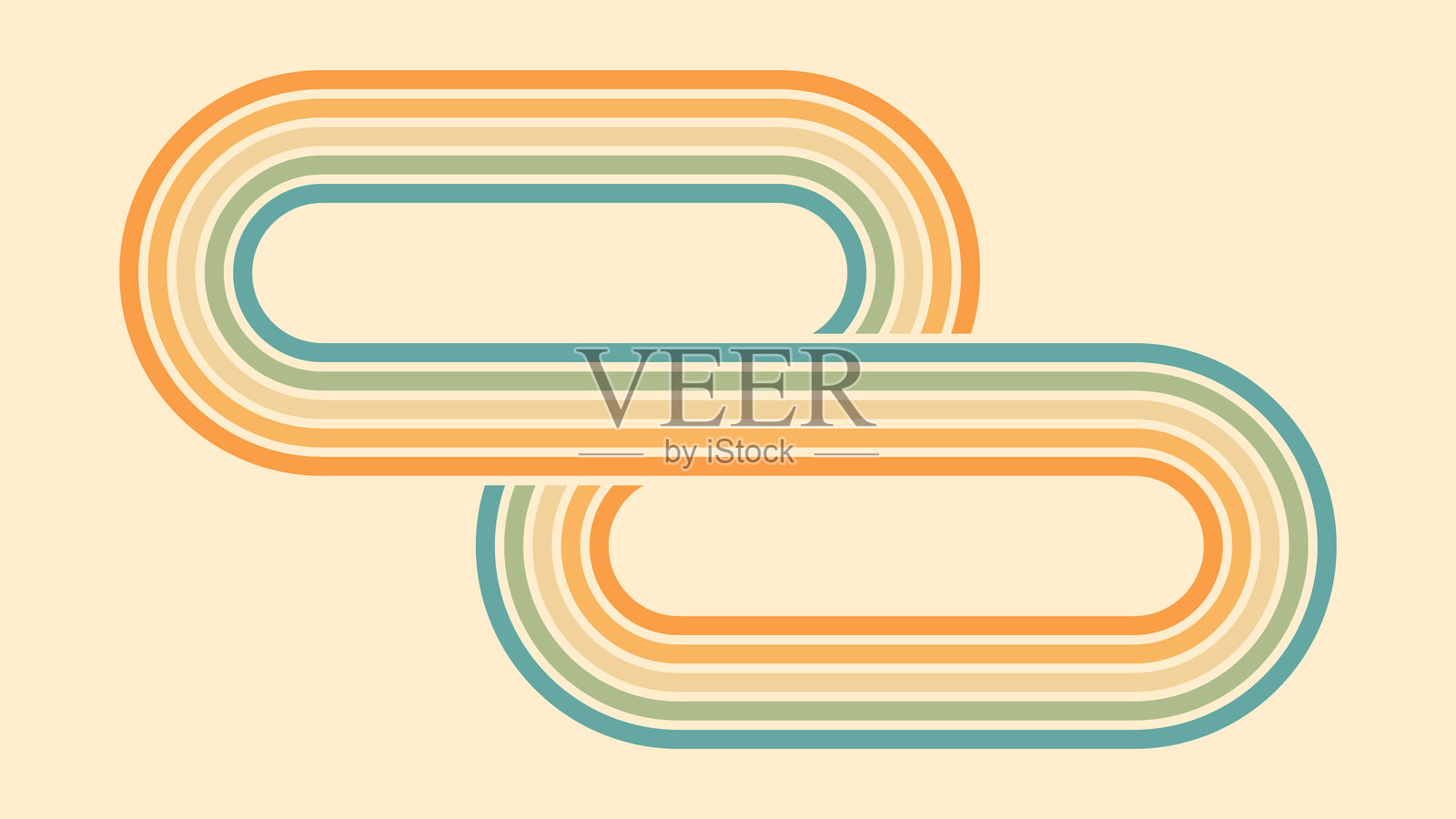 1970年代嬉皮复古风格的彩虹波浪线抽象背景设计。可用于布料、纺织品、包装等的矢量图案。插画图片素材