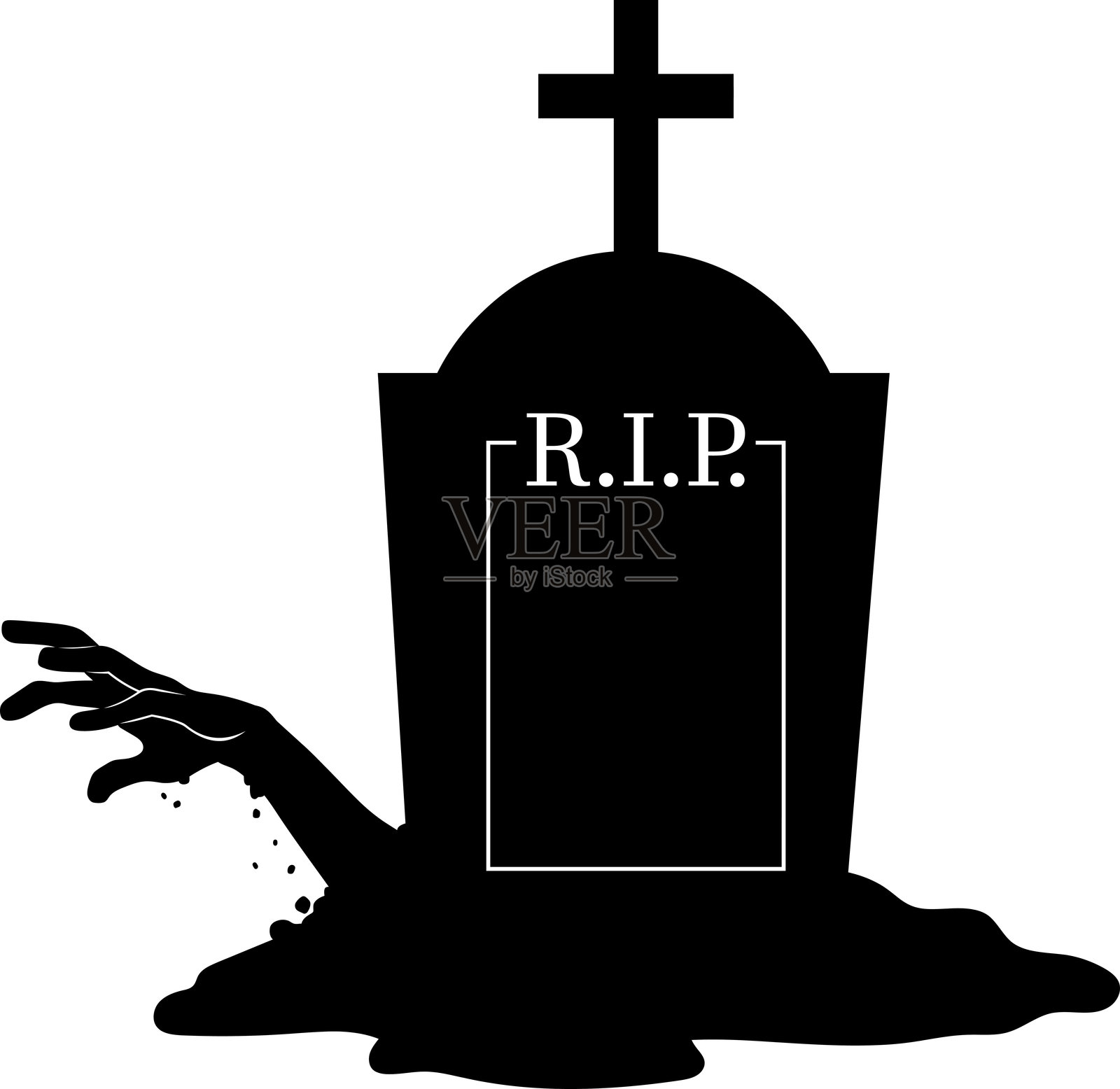 万圣节墓地黑色剪影手插画图片素材