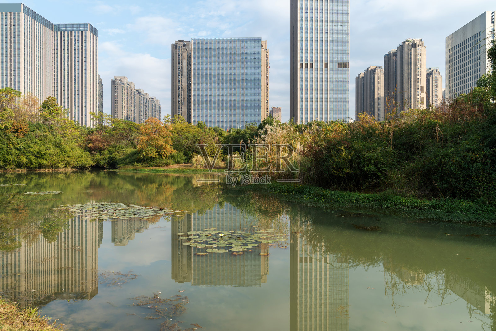 中国湖畔现代办公大楼照片摄影图片