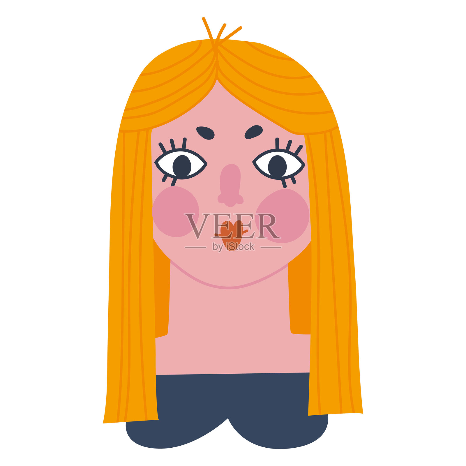 长发女子的头部。大眼睛女孩,身体的一部分是头部。平面矢量插图,eps10插画图片素材