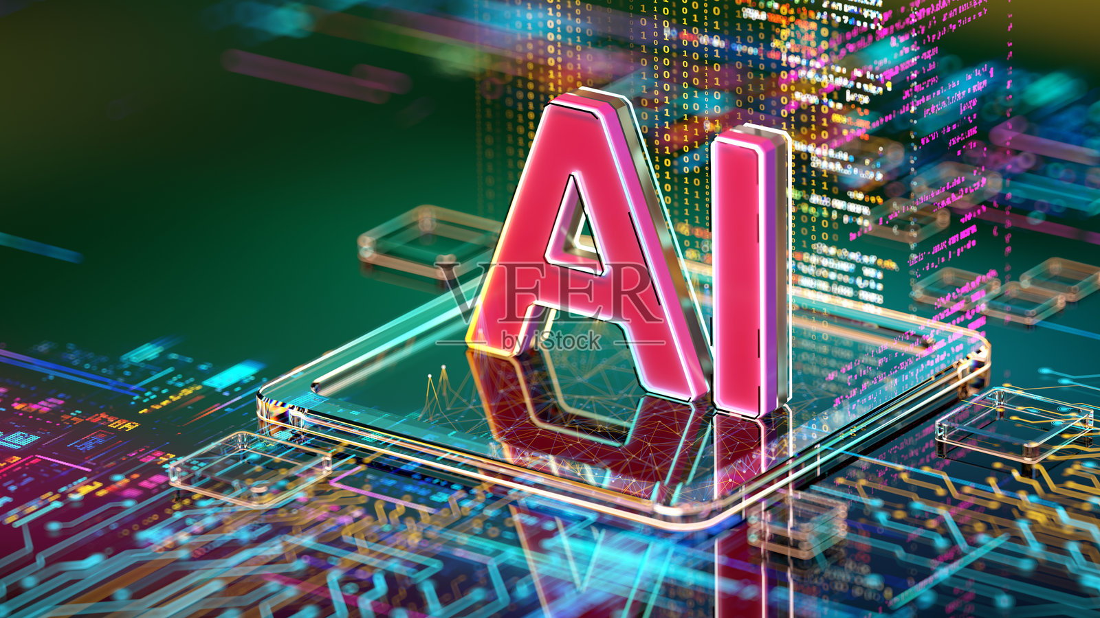 人工智能 - AI。数字CPU上的文本。数字化转型与大数据。照片摄影图片