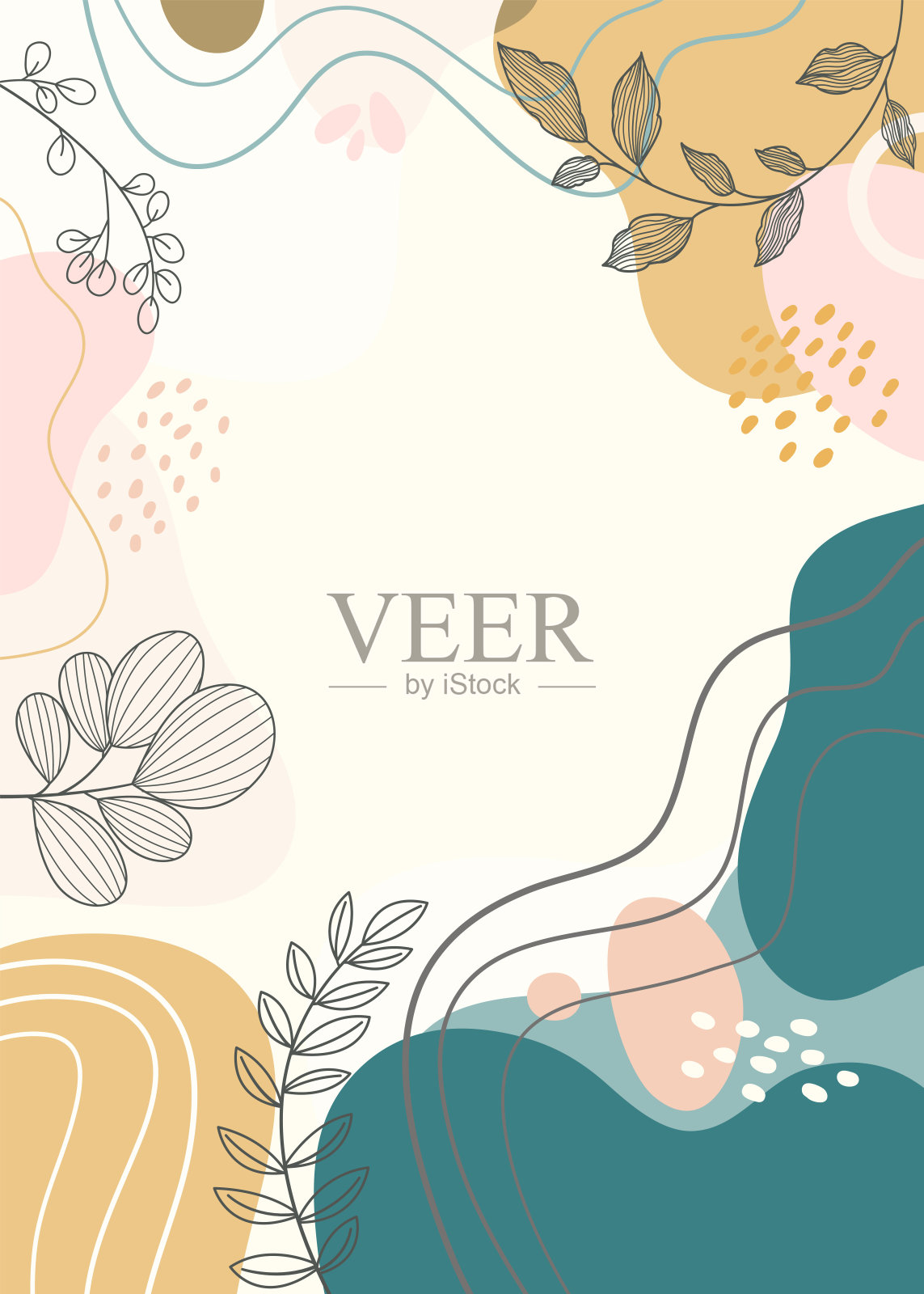 设计用的抽象背景。色彩斑斓的手绘叶子横幅。照片摄影图片